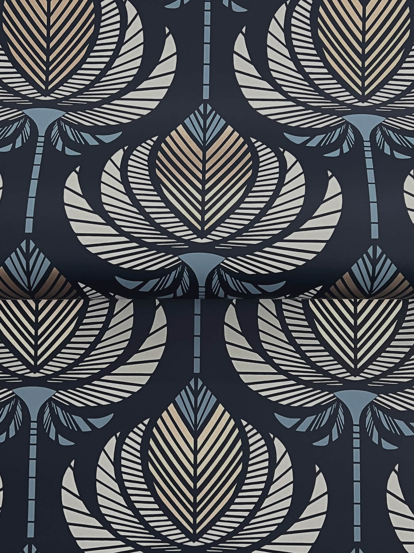 ferrenby-dark-blue-floral-fan-wallpaper-york-wallcoverings-4198-27831 - York Wallcoverings Wallpaper