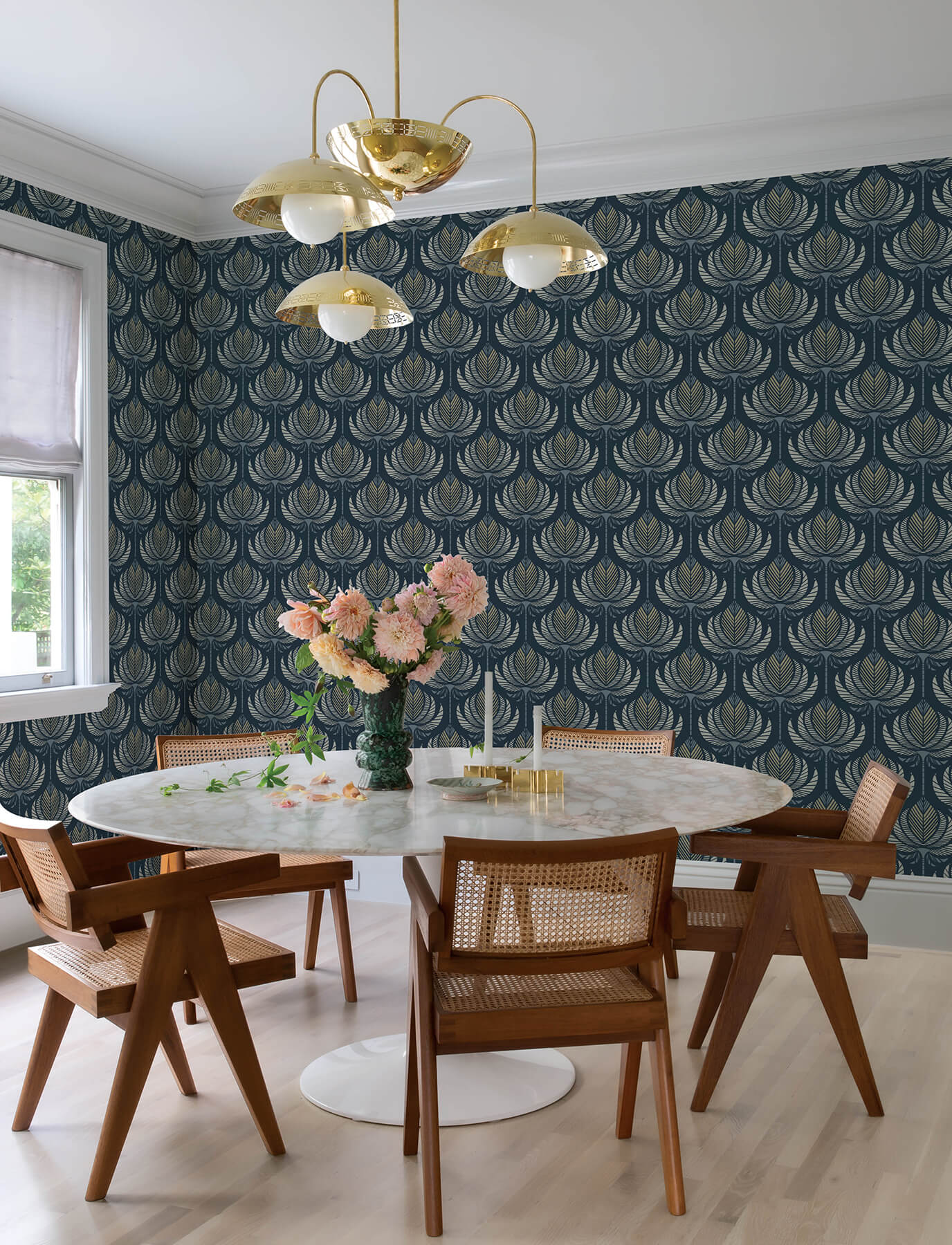 ferrenby-dark-blue-floral-fan-wallpaper-york-wallcoverings-4198-27831 - York Wallcoverings Wallpaper