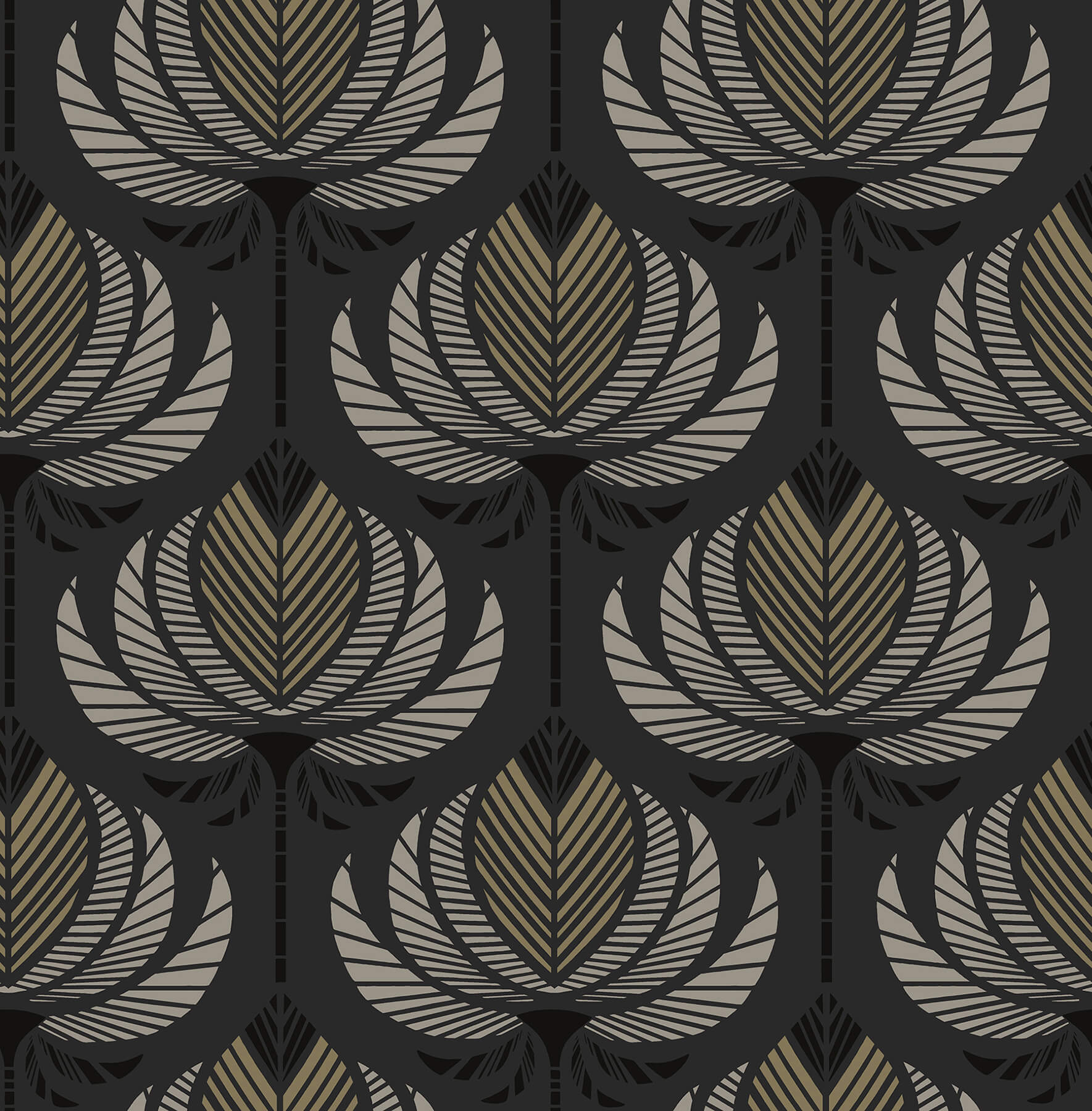 ferrenby-black-floral-fan-wallpaper-york-wallcoverings-4198-27833 - York Wallcoverings Wallpaper