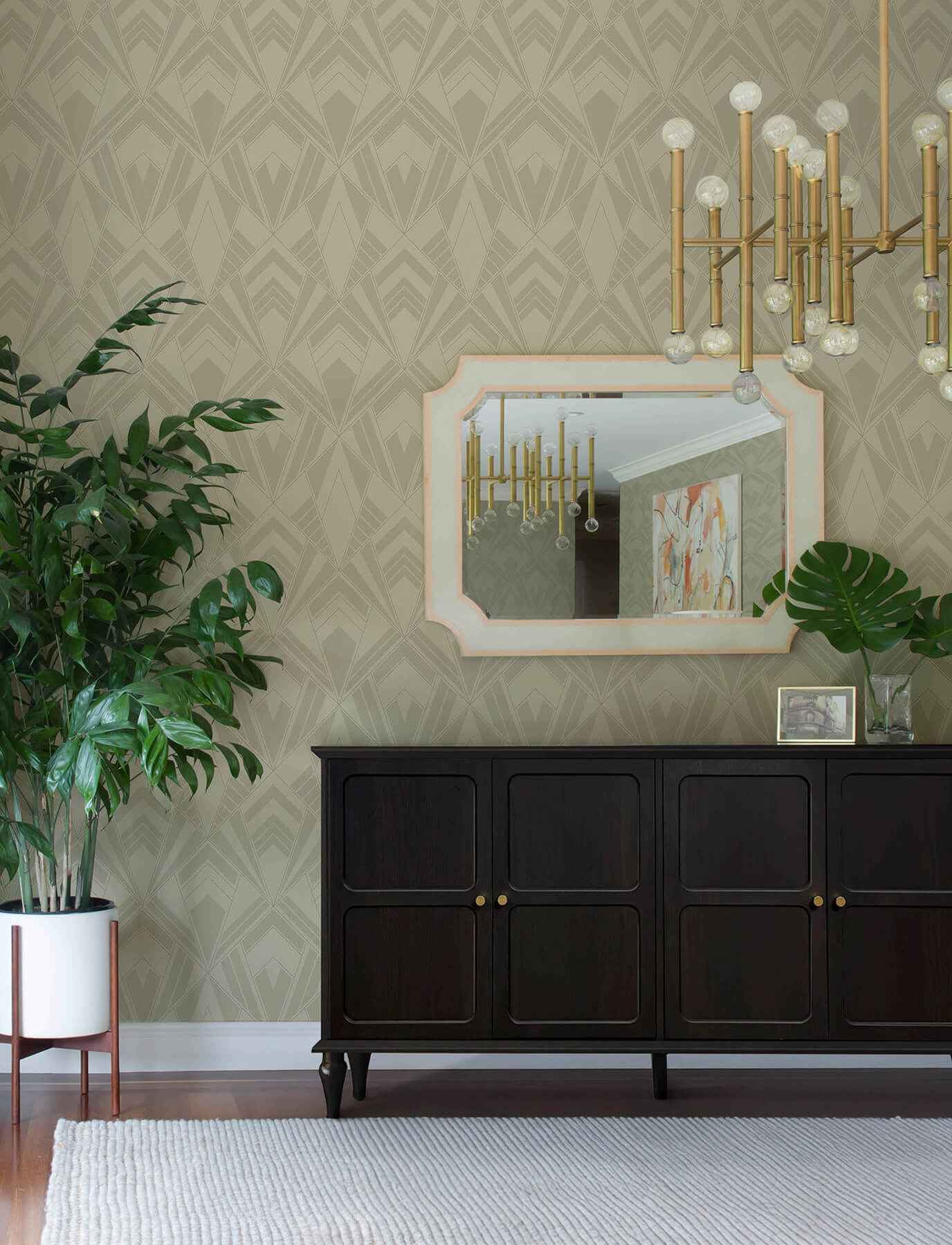 Allenby Khaki Flocked Wallpaper - York Wallcoverings - 4198-87400 - York Wallcoverings Wallpaper