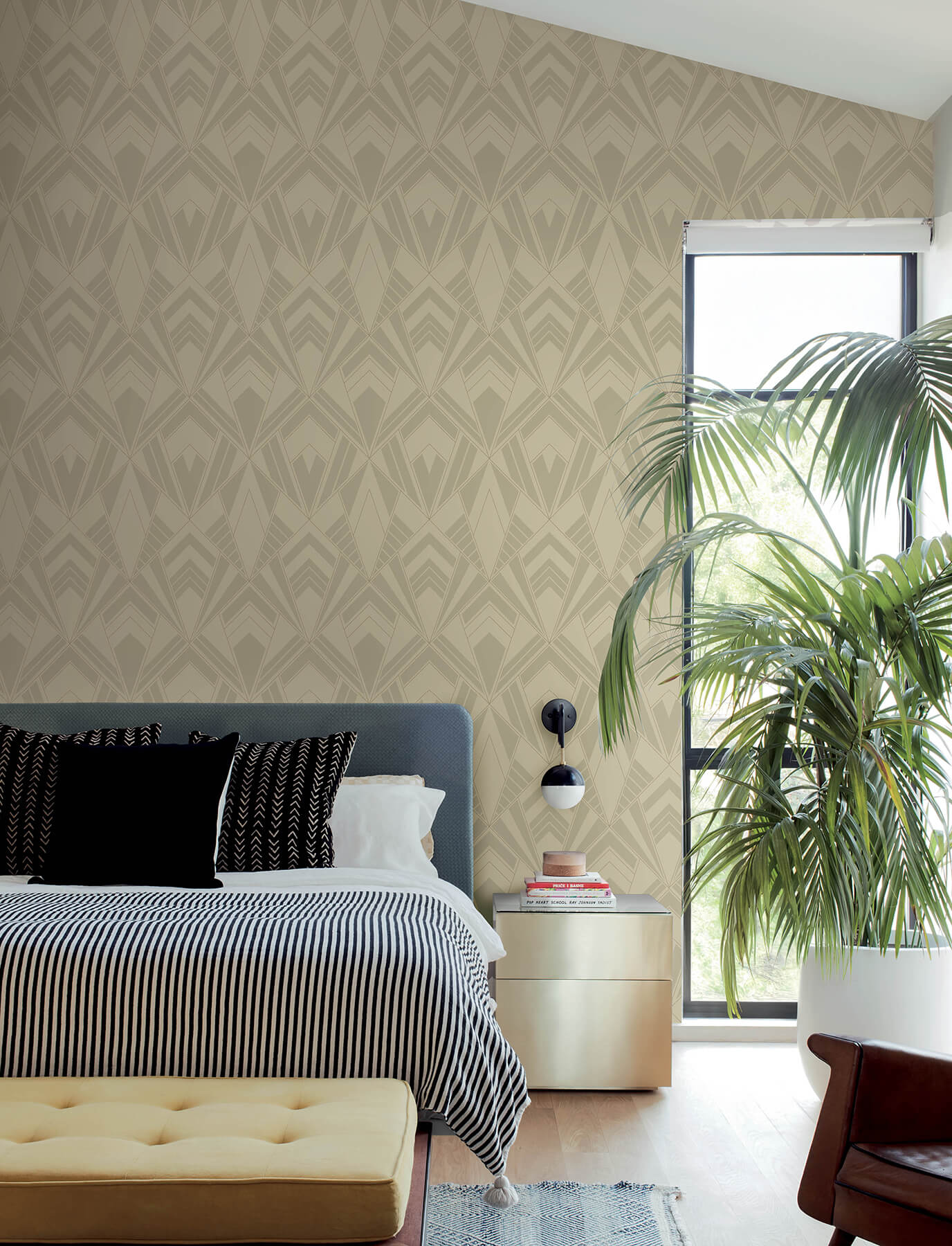 allenby-khaki-flocked-wallpaper-york-wallcoverings-4198-87400 - York Wallcoverings Wallpaper
