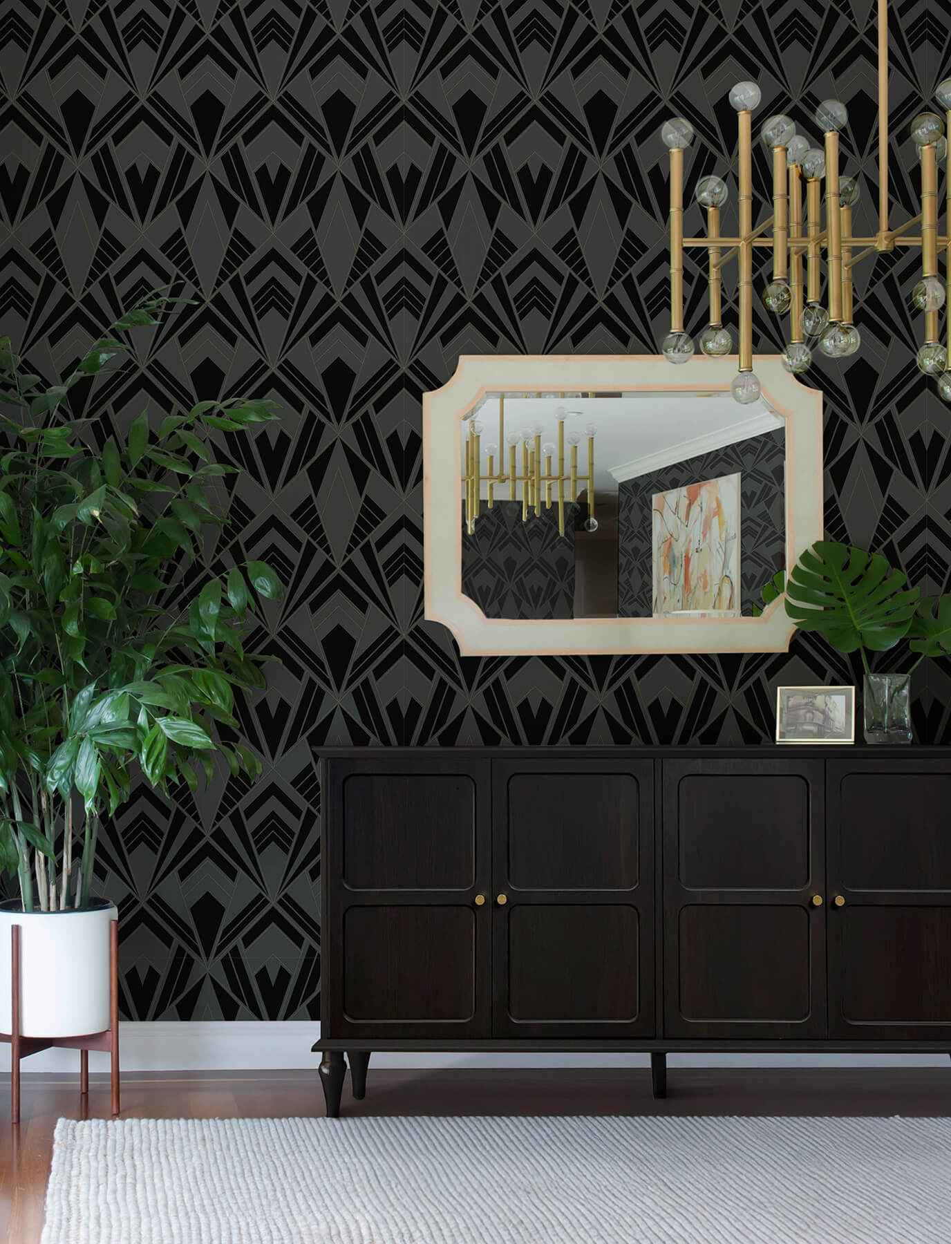 Allenby Black Flocked Wallpaper - York Wallcoverings - 4198-87401 - York Wallcoverings Wallpaper
