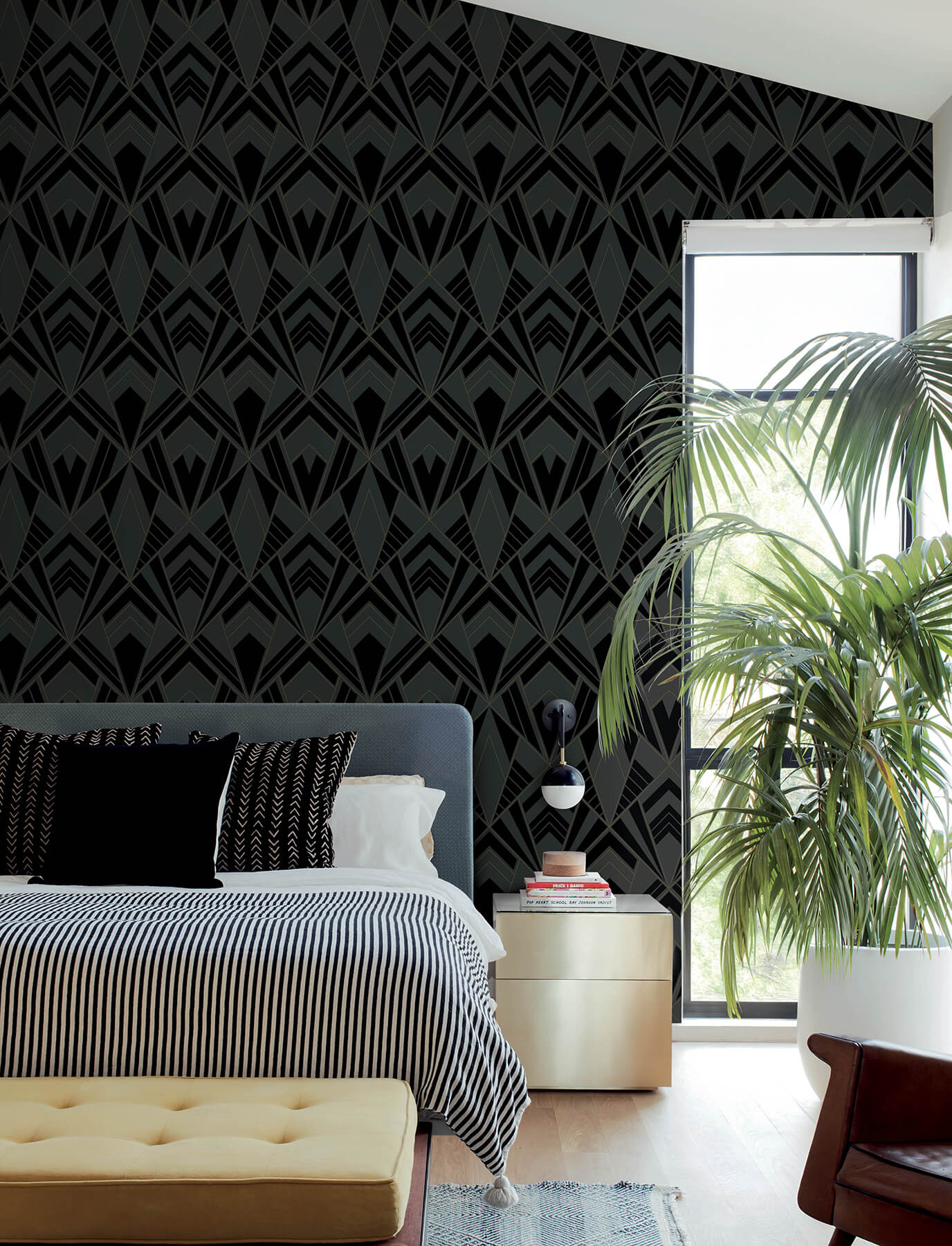 allenby-black-flocked-wallpaper-york-wallcoverings-4198-87401 - York Wallcoverings Wallpaper