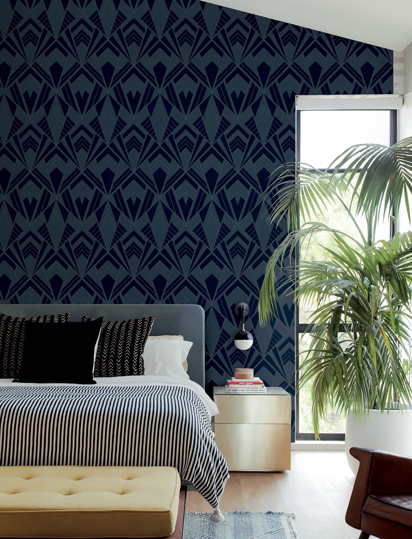 allenby-indigo-flocked-wallpaper-york-wallcoverings-4198-87402 - York Wallcoverings Wallpaper