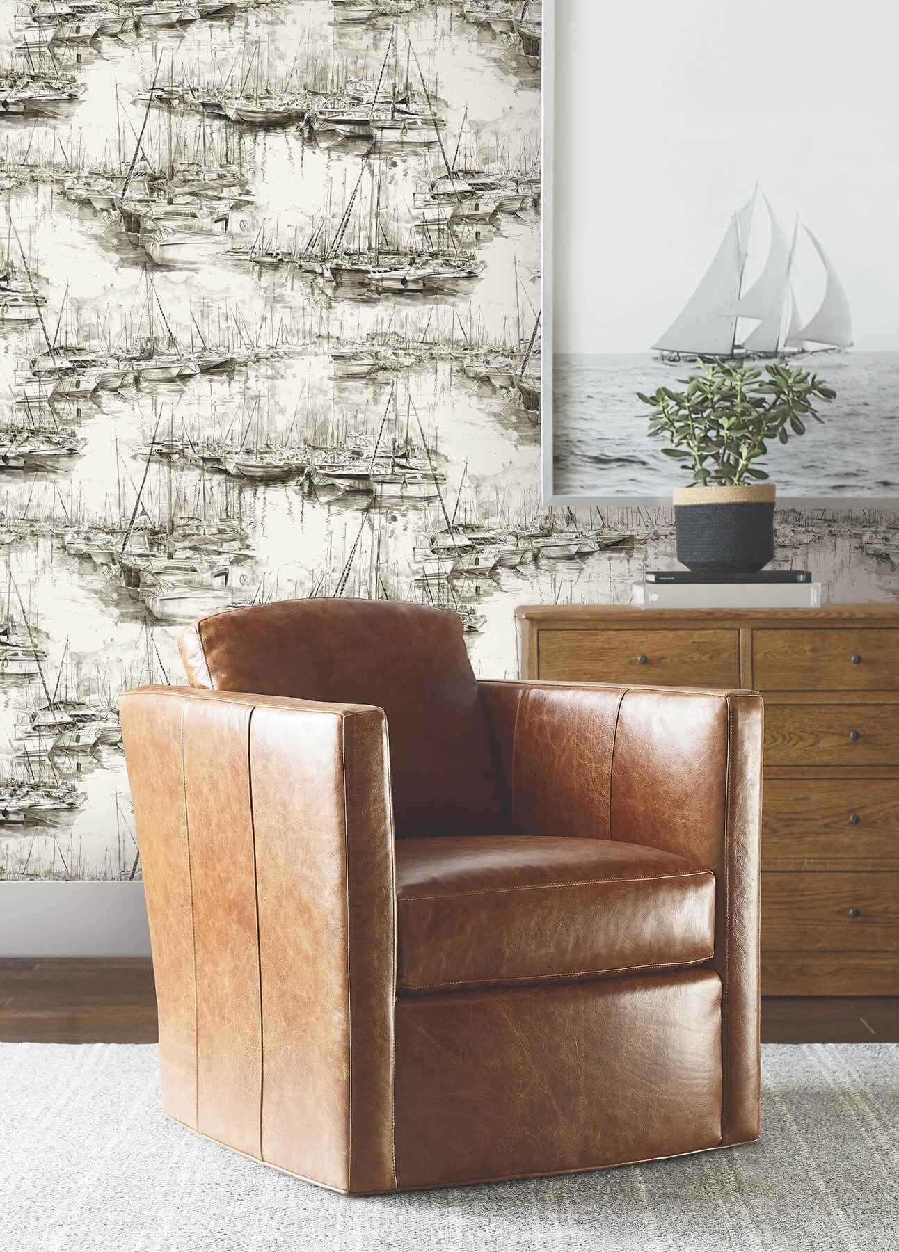 Yacht Club Taupe Scenic Wallpaper - York Wallcoverings - 4211-83512 - York Wallcoverings Wallpaper