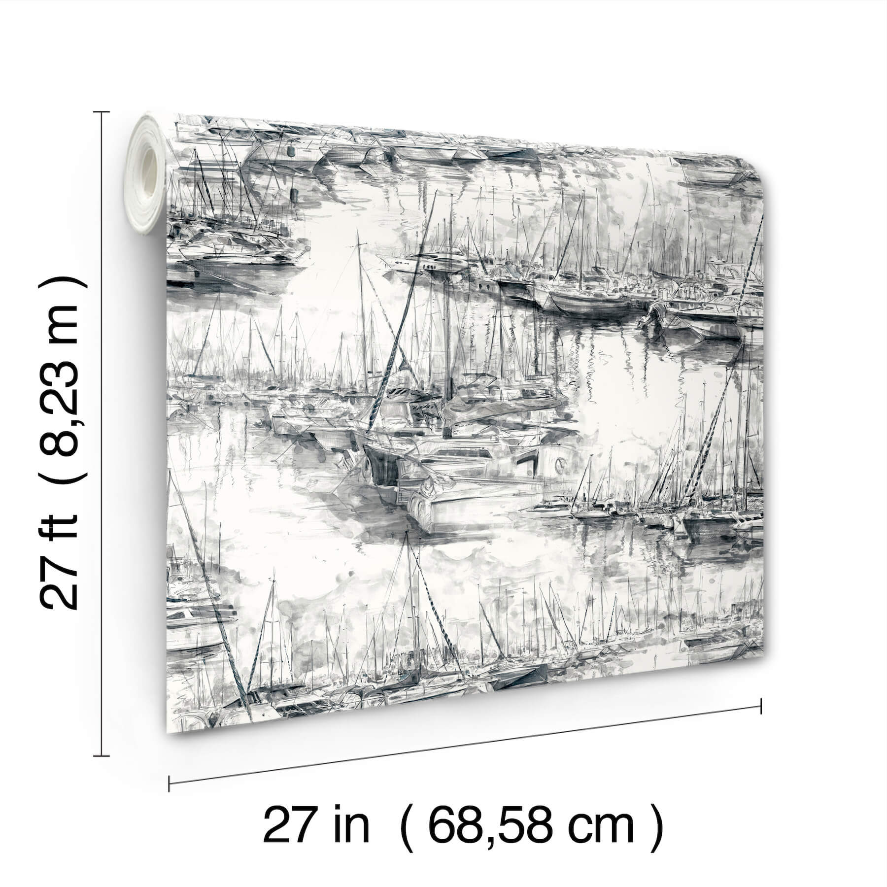 yacht-club-charcoal-scenic-wallpaper-york-wallcoverings-4211-83513 - York Wallcoverings Wallpaper
