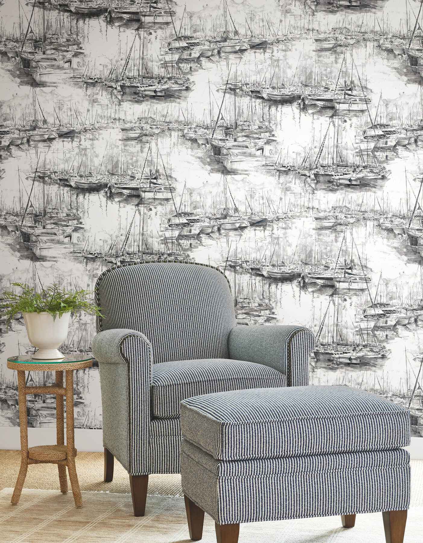Yacht Club Charcoal Scenic Wallpaper - York Wallcoverings - 4211-83513 - York Wallcoverings Wallpaper