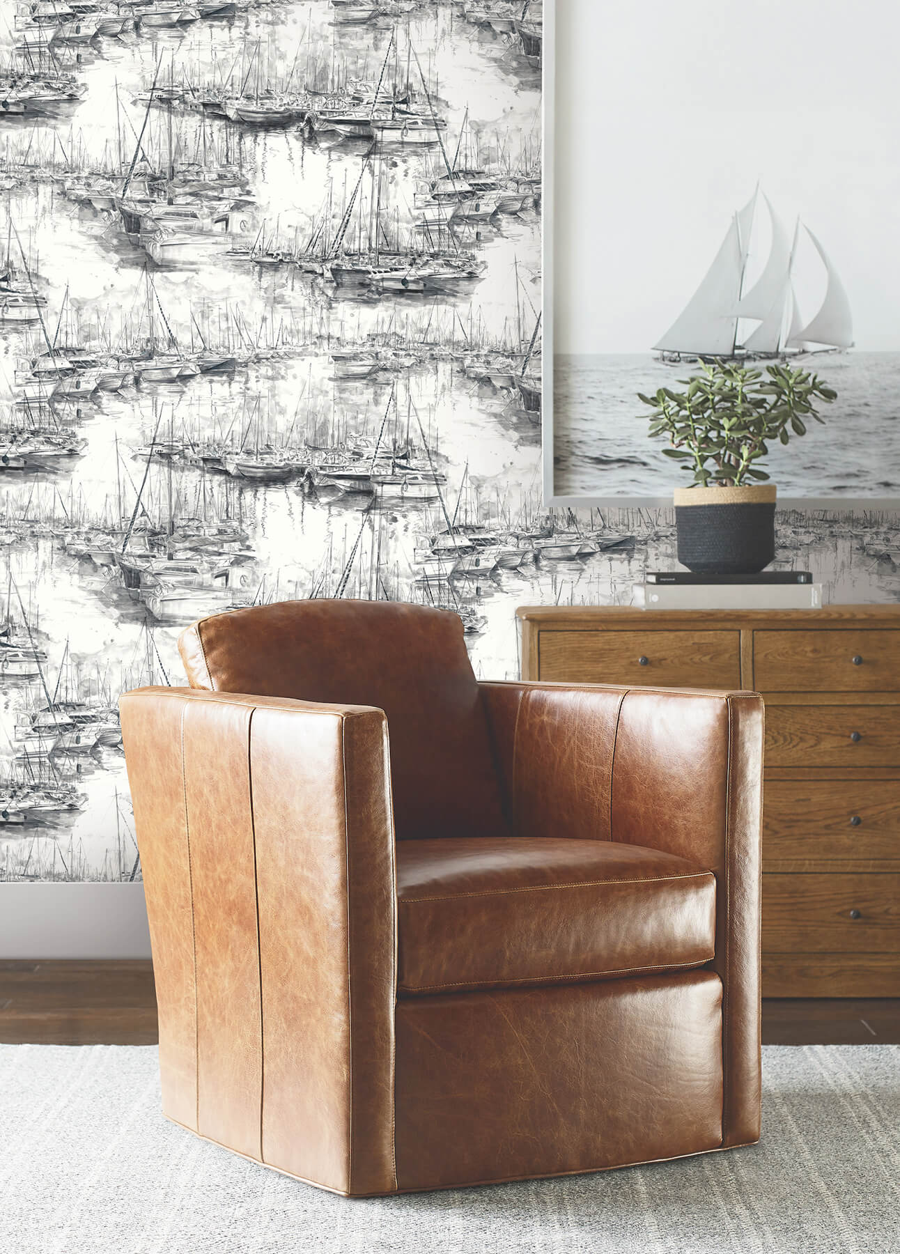 yacht-club-charcoal-scenic-wallpaper-york-wallcoverings-4211-83513 - York Wallcoverings Wallpaper