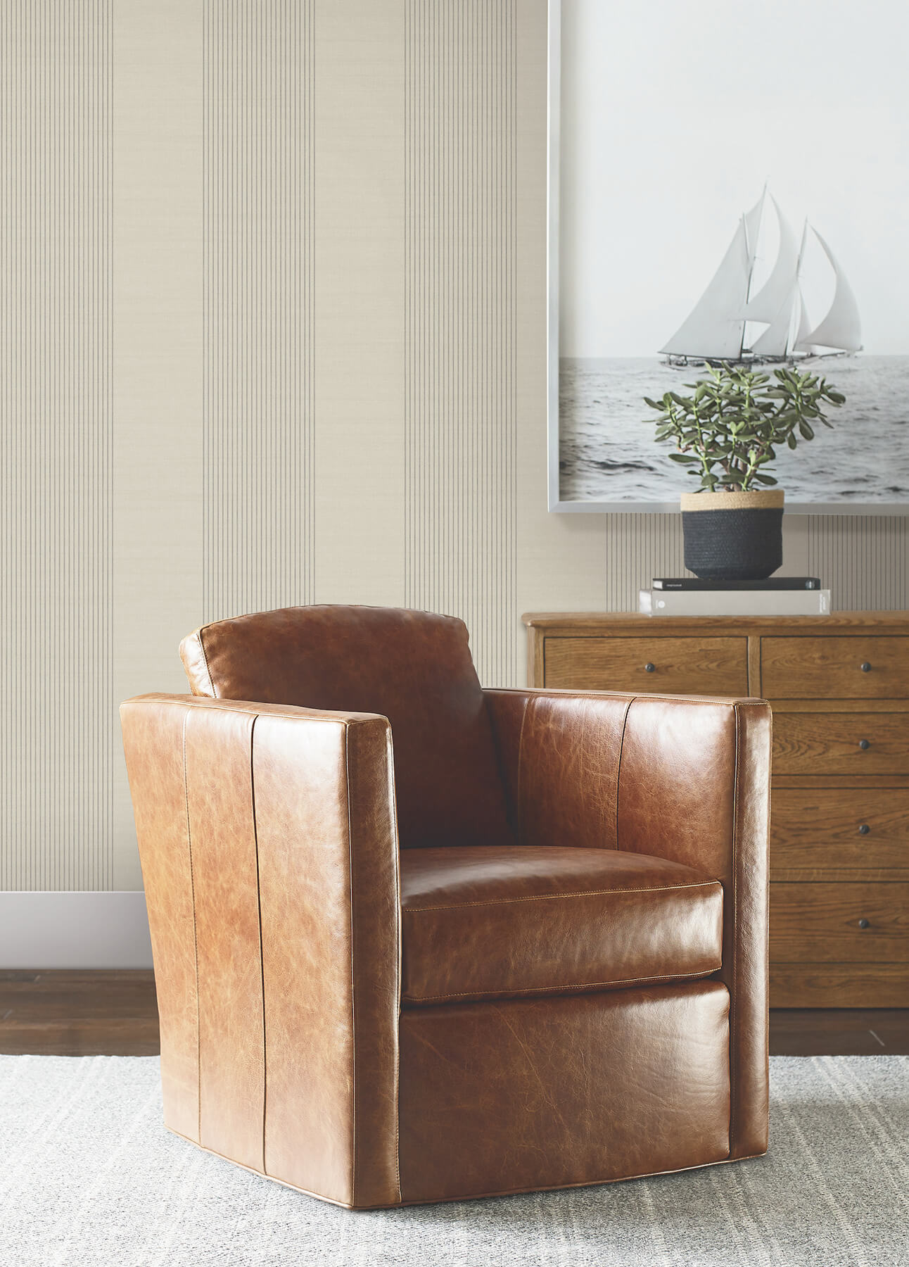 archer-stripe-taupe-faux-linen-wallpaper-york-wallcoverings-4211-83525 - York Wallpaper Wallpaper