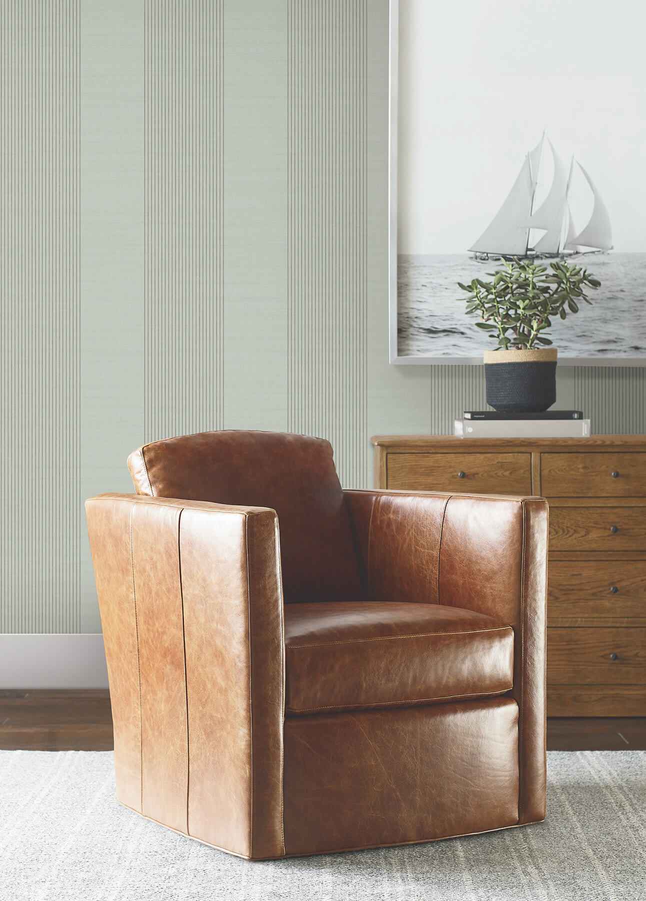 Archer Stripe Sage Faux Linen Wallpaper - York Wallcoverings - 4211-83530 - York Wallcoverings Wallpaper