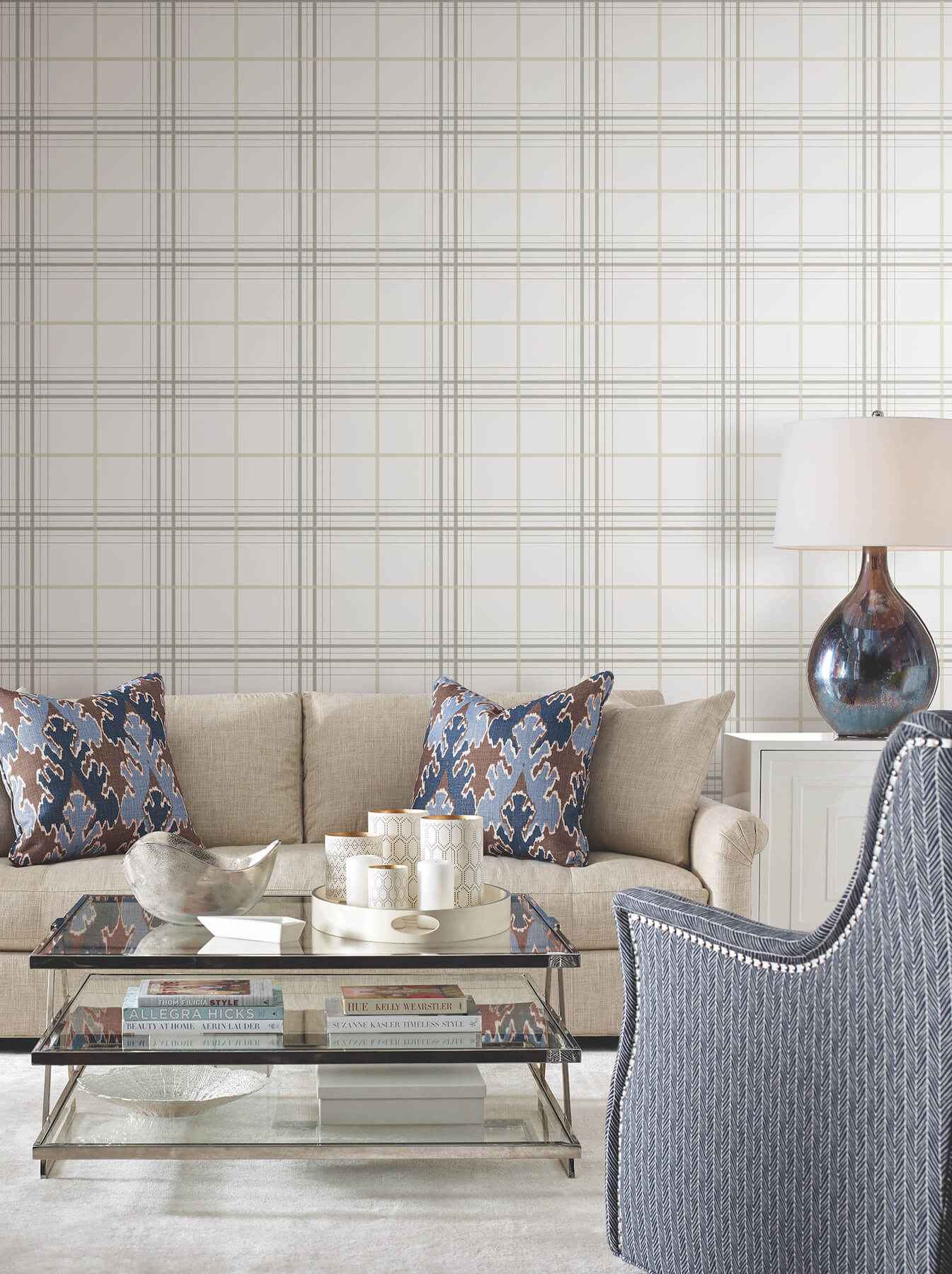Lakeside Plaid White Tailored Wallpaper - York Wallcoverings - 4211-83533 - York Wallcoverings Wallpaper