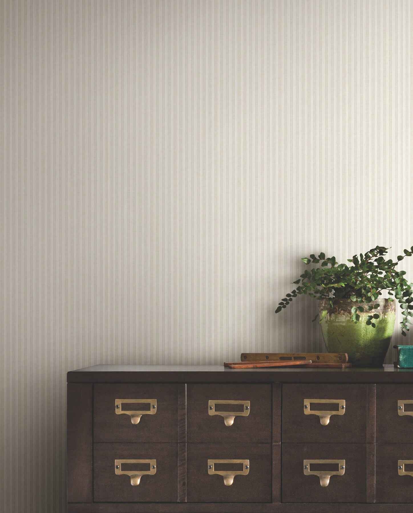 Ticking Stripe Beige Faux Linen Wallpaper - York Wallcoverings - 4211-83540 - York Wallcoverings Wallpaper