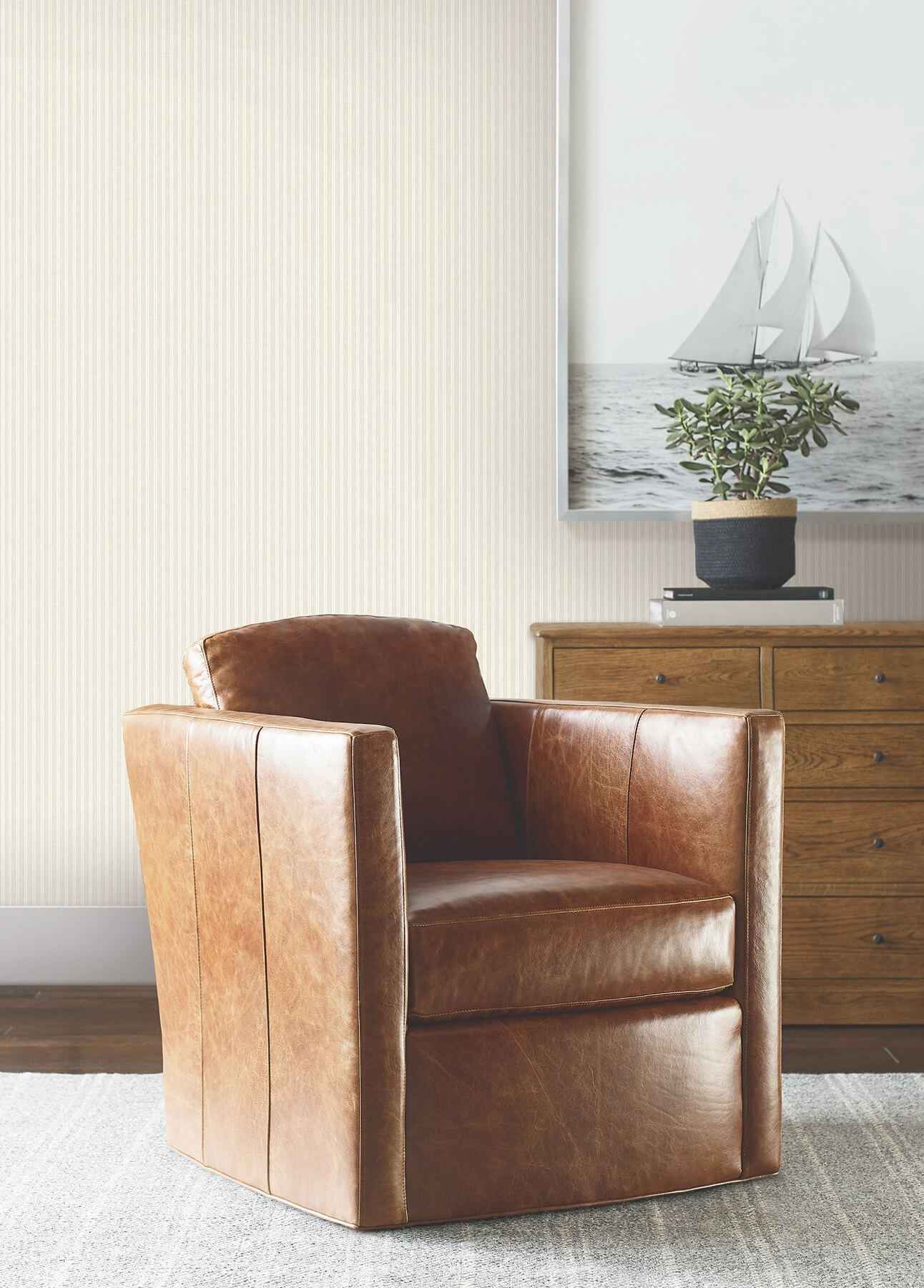 Ticking Stripe Beige Faux Linen Wallpaper - York Wallcoverings - 4211-83540 - York Wallcoverings Wallpaper