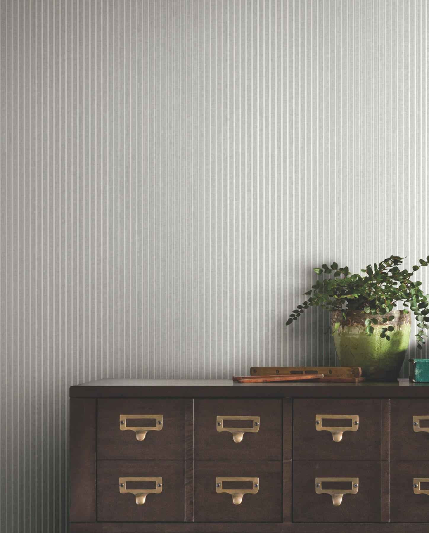 Ticking Stripe Grey Faux Linen Wallpaper - York Wallcoverings - 4211-83541 - York Wallcoverings Wallpaper