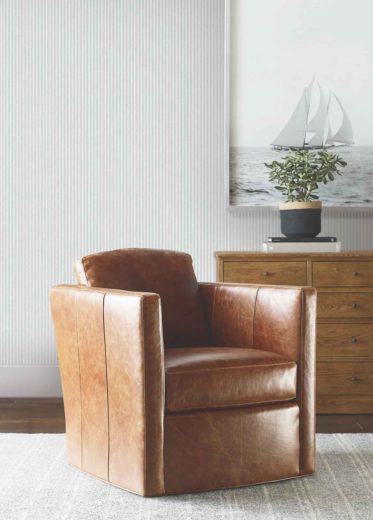 Ticking Stripe Blue Faux Linen Wallpaper - York Wallcoverings - 4211-83542 - York Wallcoverings Wallpaper