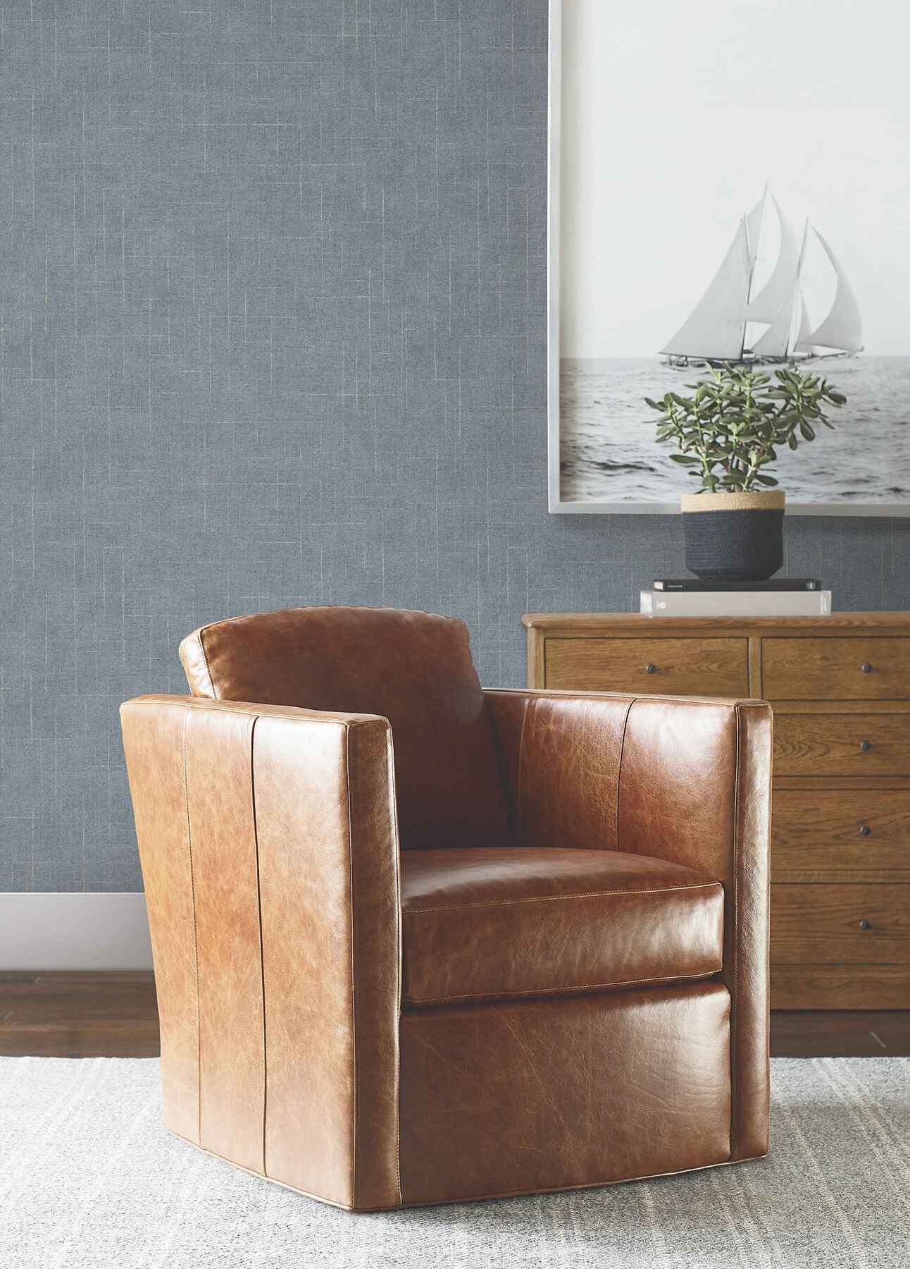 Saratoga Blue Faux Linen Wallpaper - York Wallcoverings - 4211-83548 - York Wallcoverings Wallpaper