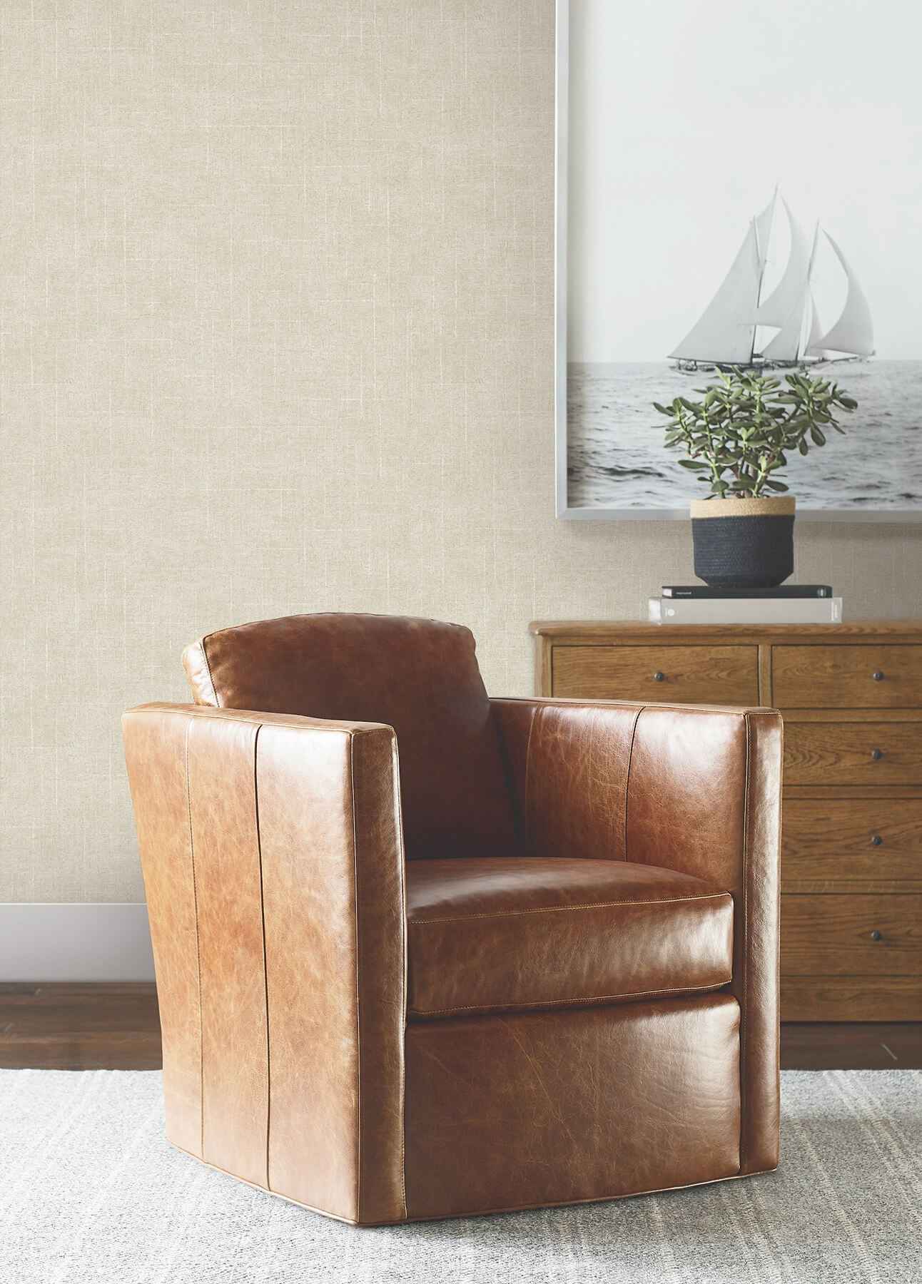 Saratoga Beige Faux Linen Wallpaper - York Wallcoverings - 4211-83551 - York Wallcoverings Wallpaper