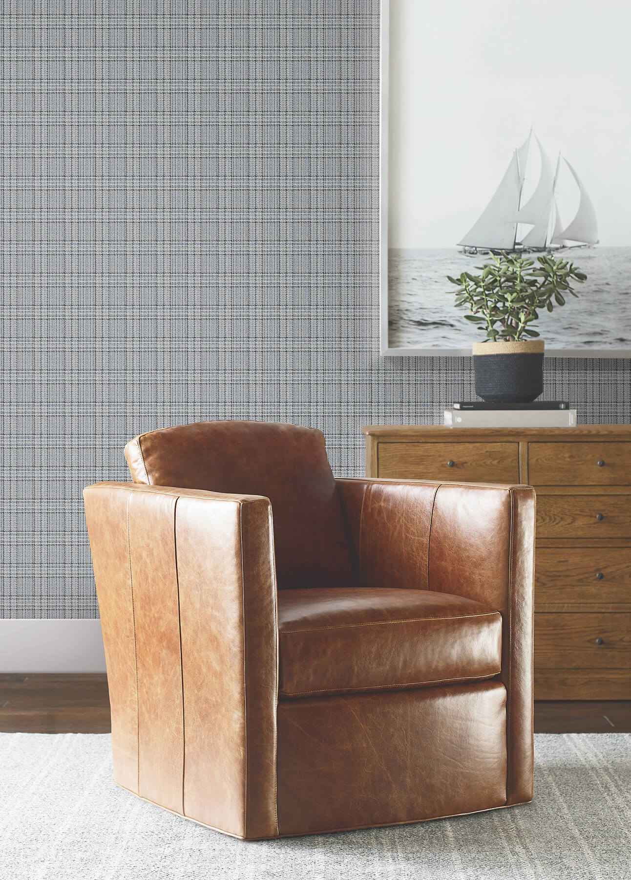 Harrington Plaid Blue Glen Check Wallpaper - York Wallcoverings - 4211-83555 - York Wallcoverings Wallpaper