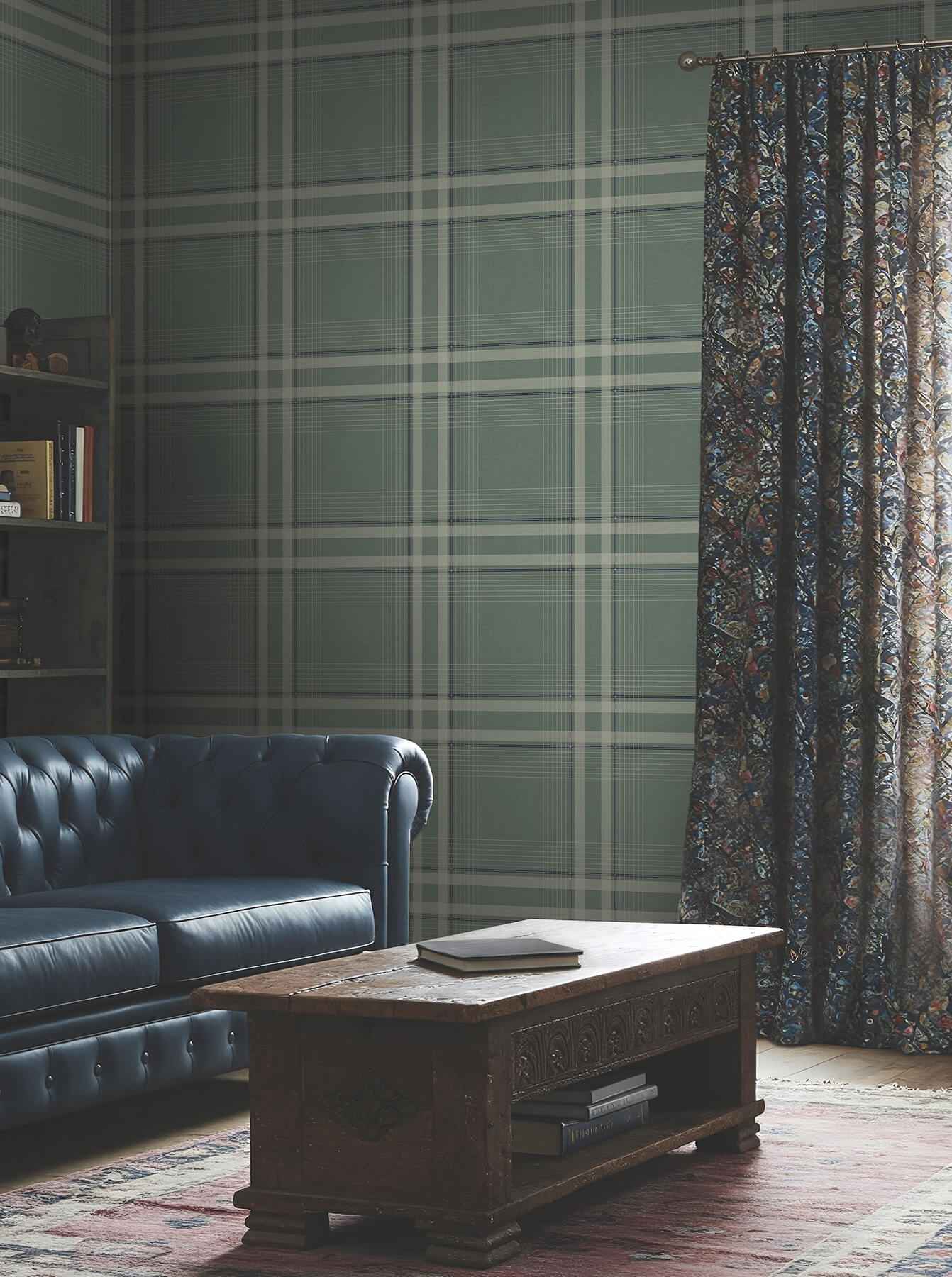 Country Club Plaid Green Faux Linen Wallpaper - York Wallcoverings - 4211-83563 - York Wallcoverings Wallpaper
