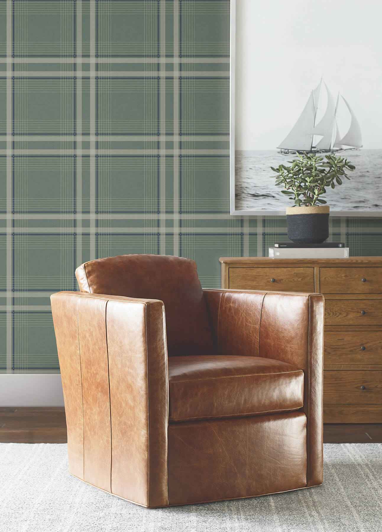 Country Club Plaid Green Faux Linen Wallpaper - York Wallcoverings - 4211-83563 - York Wallcoverings Wallpaper