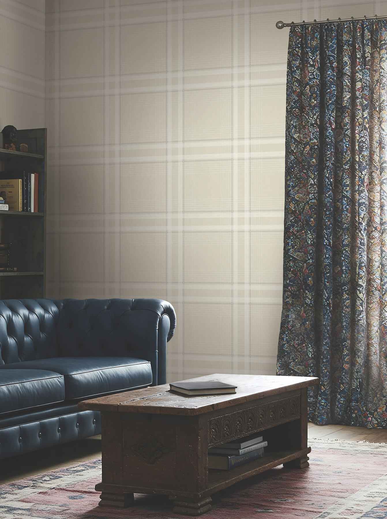 Country Club Plaid Beige Faux Linen Wallpaper - York Wallcoverings - 4211-83566 - York Wallcoverings Wallpaper