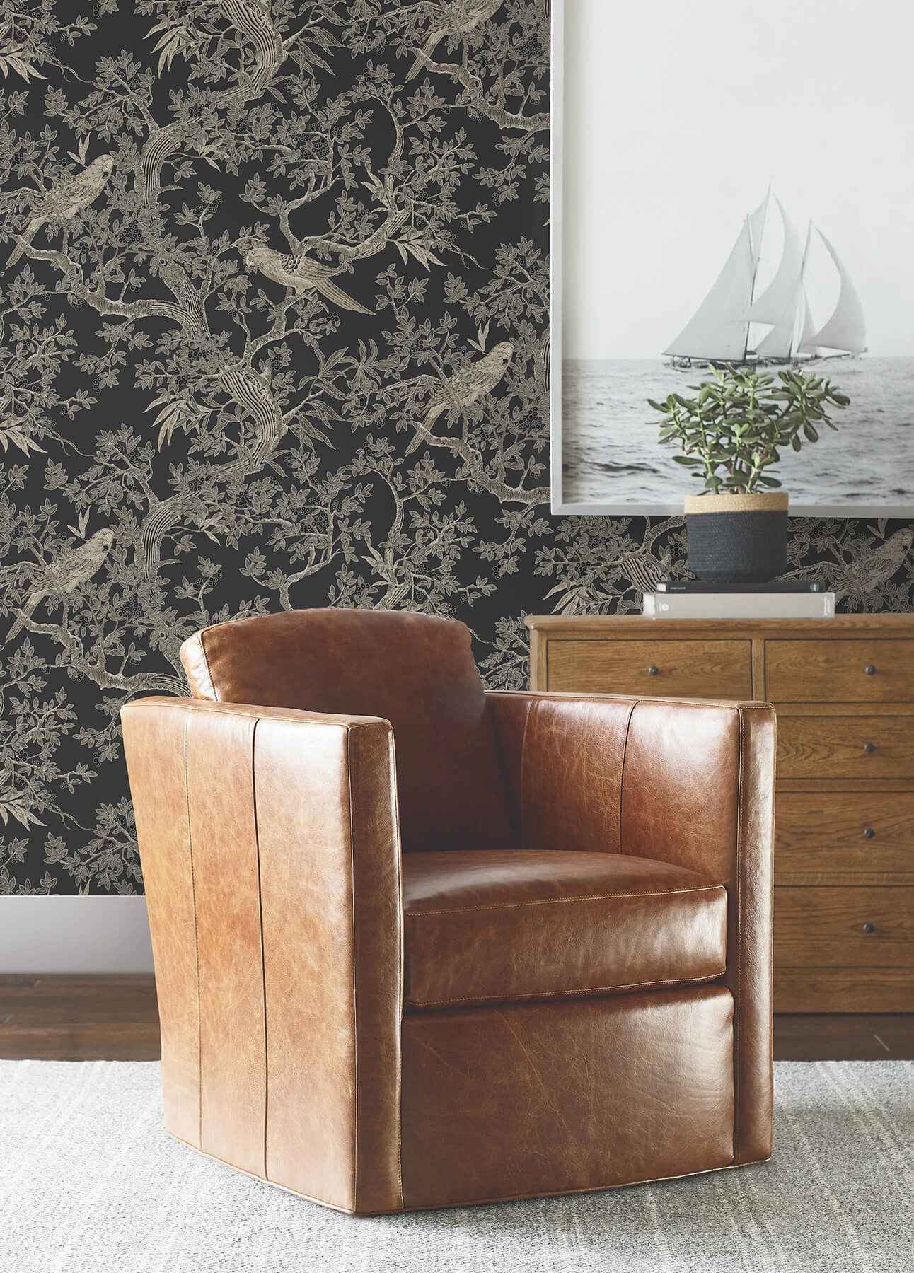 Regal Ridge Black Trailing Tree Wallpaper - York Wallcoverings - 4211-83570 - York Wallcoverings Wallpaper