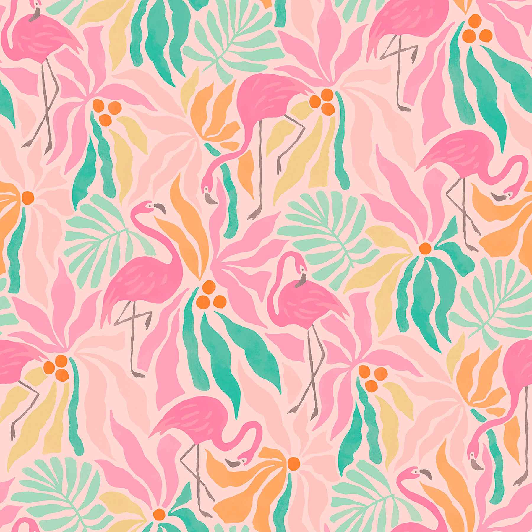 Flamingo Fun Pink and Green Peel and Stick Wallpaper - York Wallcoverings - NUS6625 - York Wallcoverings Wallpaper