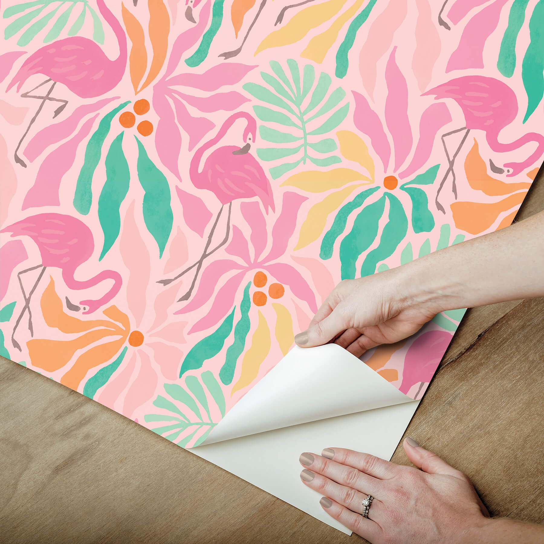 flamingo-fun-pink-and-green-peel-and-stick-wallpaper-york-wallcoverings-nus6625 - York Wallcoverings Wallpaper