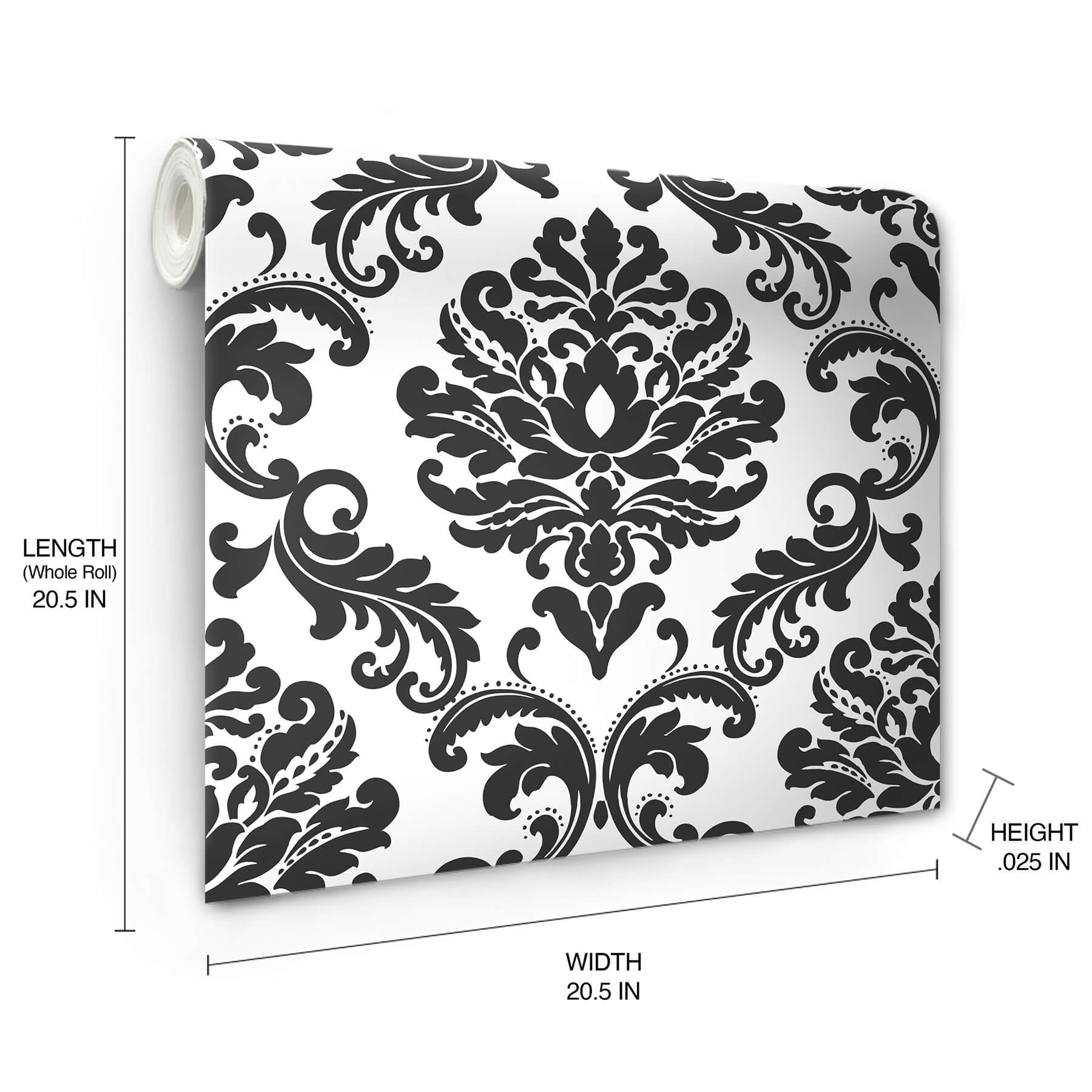 ariel-black-and-white-damask-peel-and-stick-wallpaper-york-wallcoverings-nus1646 - York Wallcoverings Wallpaper