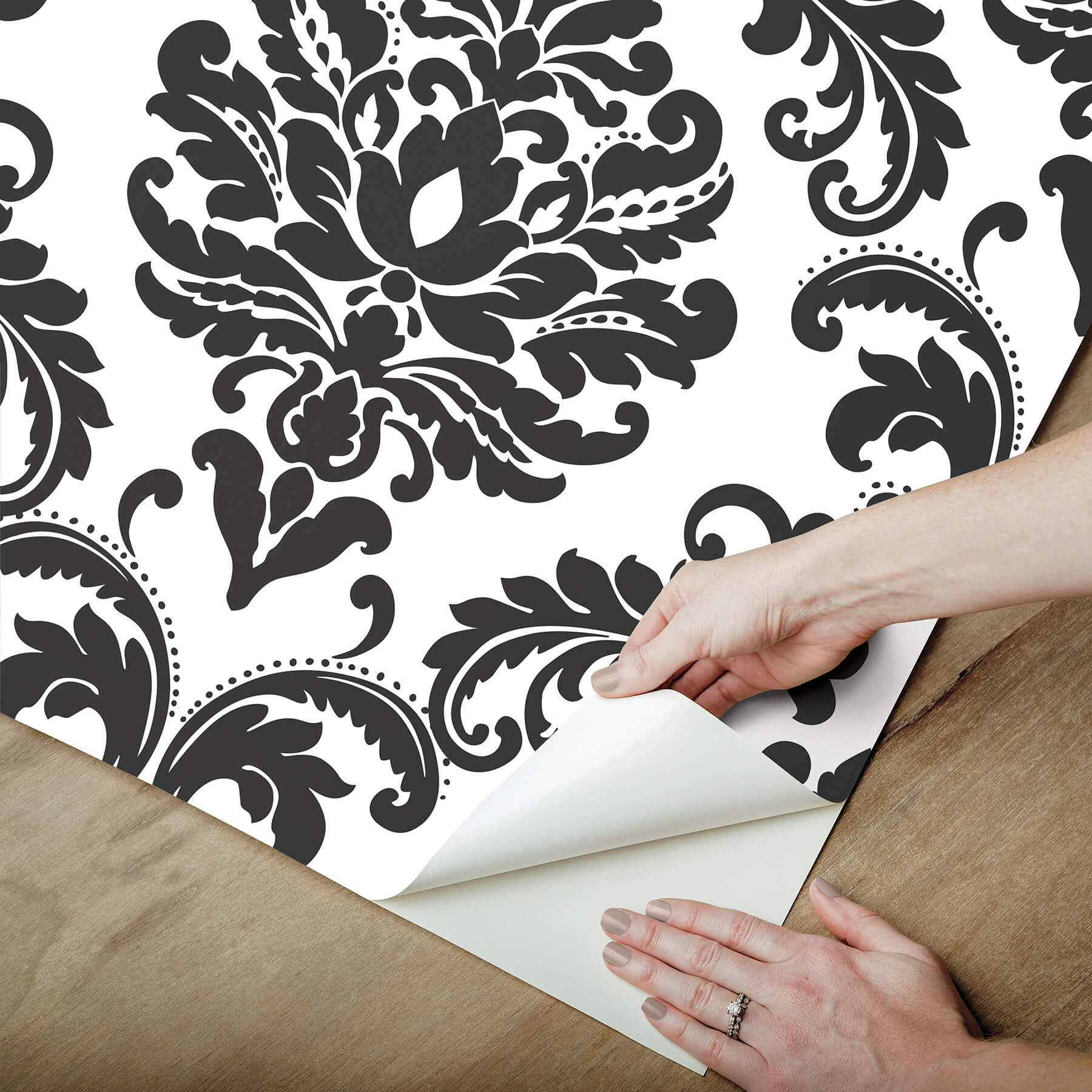 ariel-black-and-white-damask-peel-and-stick-wallpaper-york-wallcoverings-nus1646 - York Wallcoverings Wallpaper