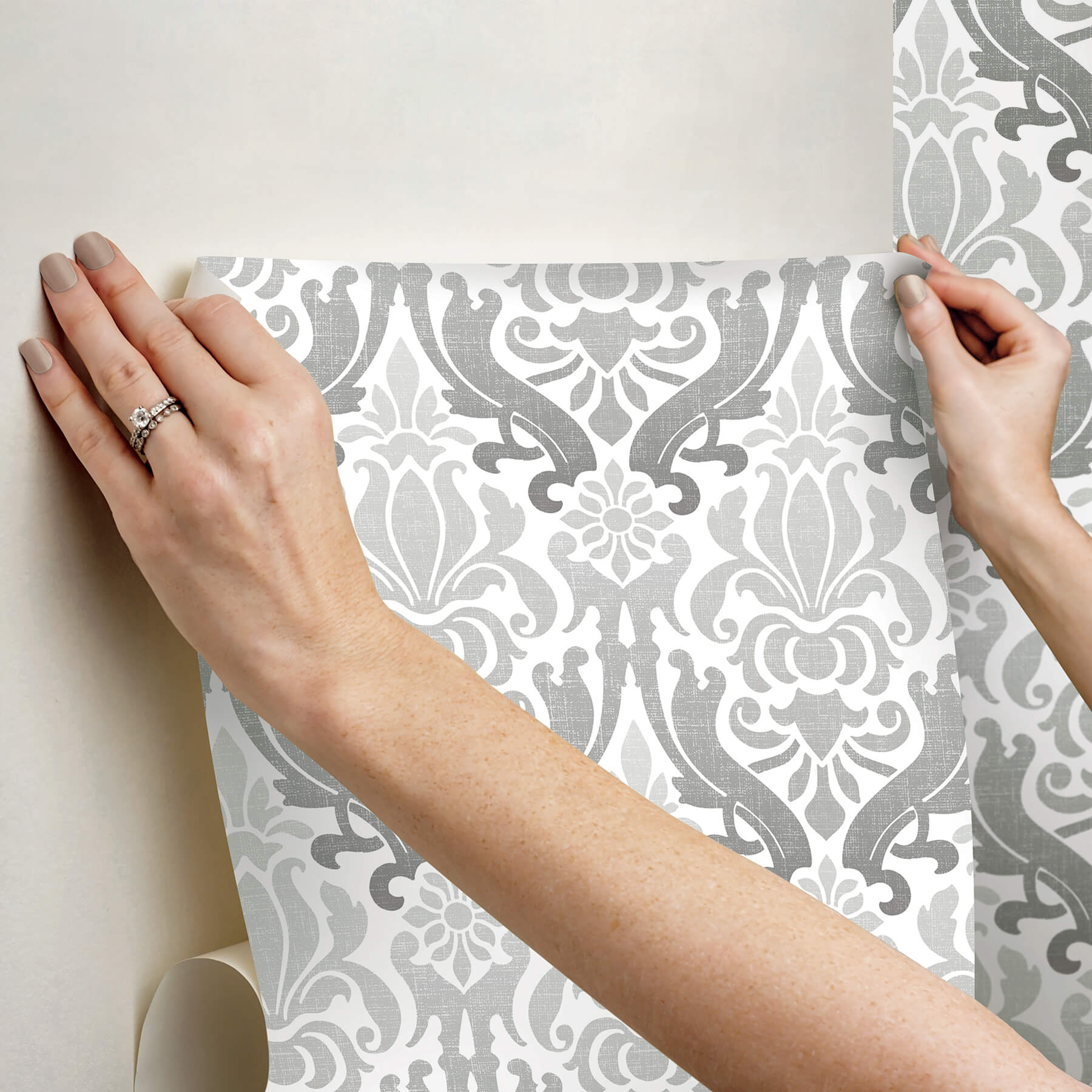grey-nouveau-damask-peel-and-stick-wallpaper-york-wallcoverings-nu1827 - York Wallcoverings Wallpaper