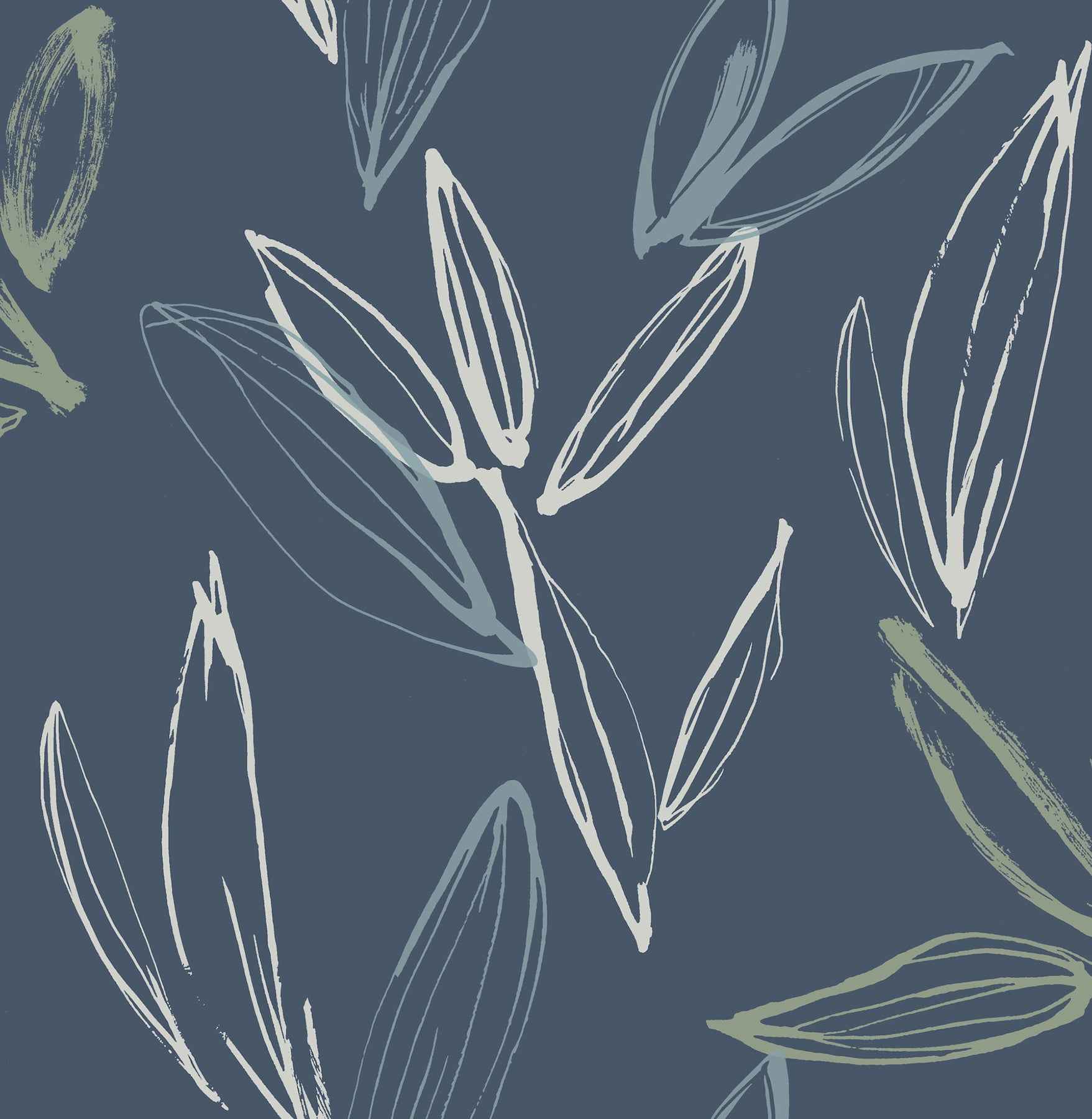 Kenia Indigo Leaf Toss Wallpaper - York Wallcoverings - 4197-27855
