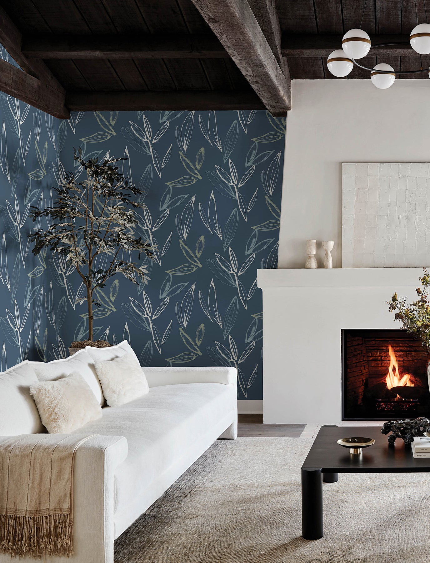 kenia-indigo-leaf-toss-wallpaper-york-wallcoverings-4197-27855 - York Wallcoverings Wallpaper