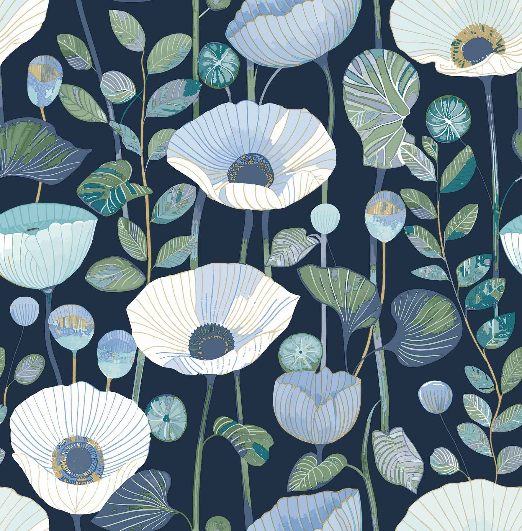 Mindra Indigo Floral Trail Wallpaper - York Wallcoverings - 4197-27871 - York Wallcoverings Wallpaper