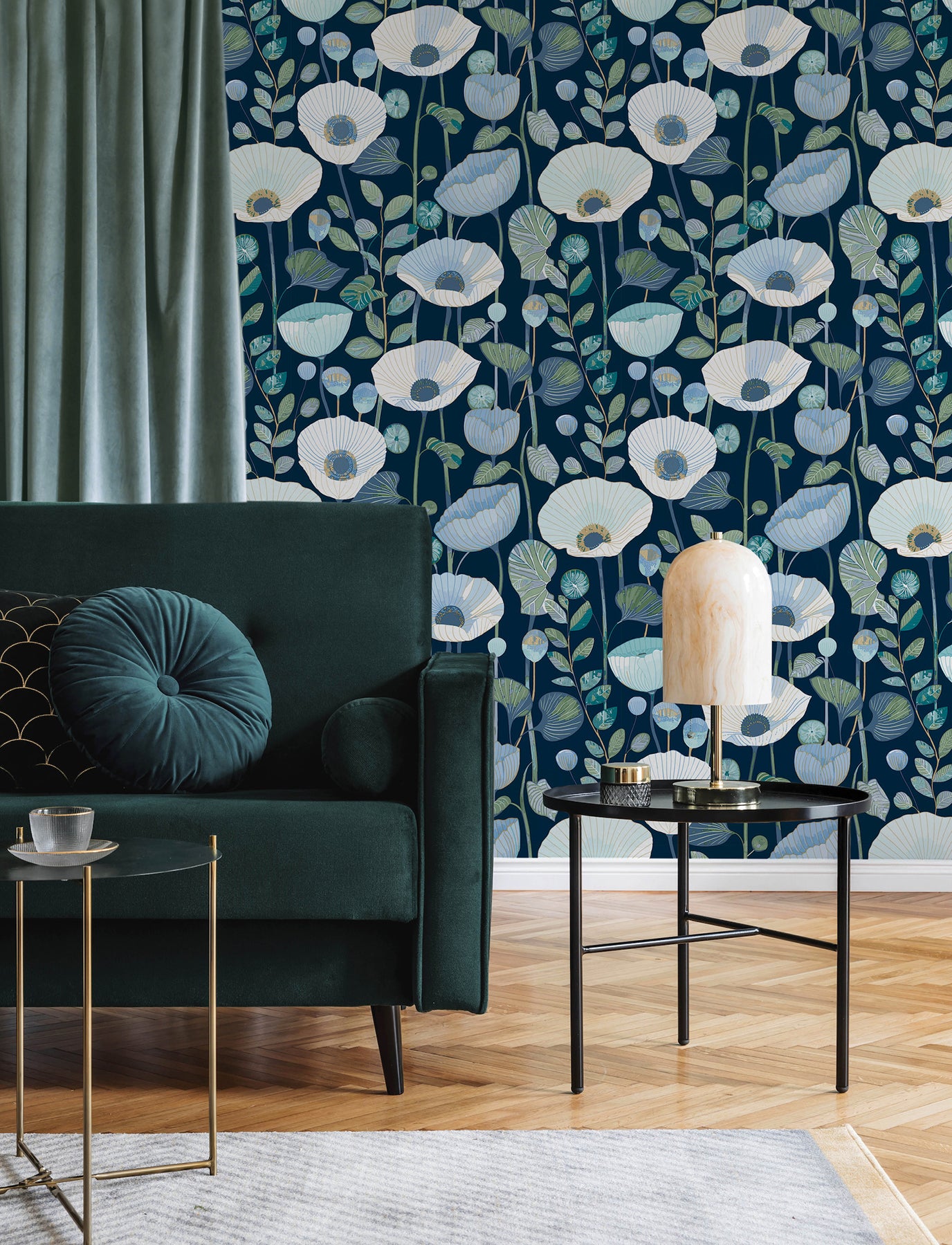 mindra-indigo-floral-trail-wallpaper-york-wallcoverings-4197-27871 - York Wallcoverings Wallpaper
