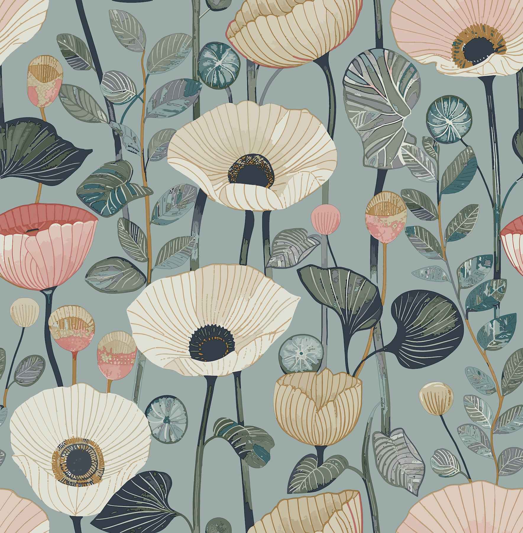 Mindra Light Blue Floral Trail Wallpaper - York Wallcoverings - 4197-27872 - York Wallcoverings Wallpaper