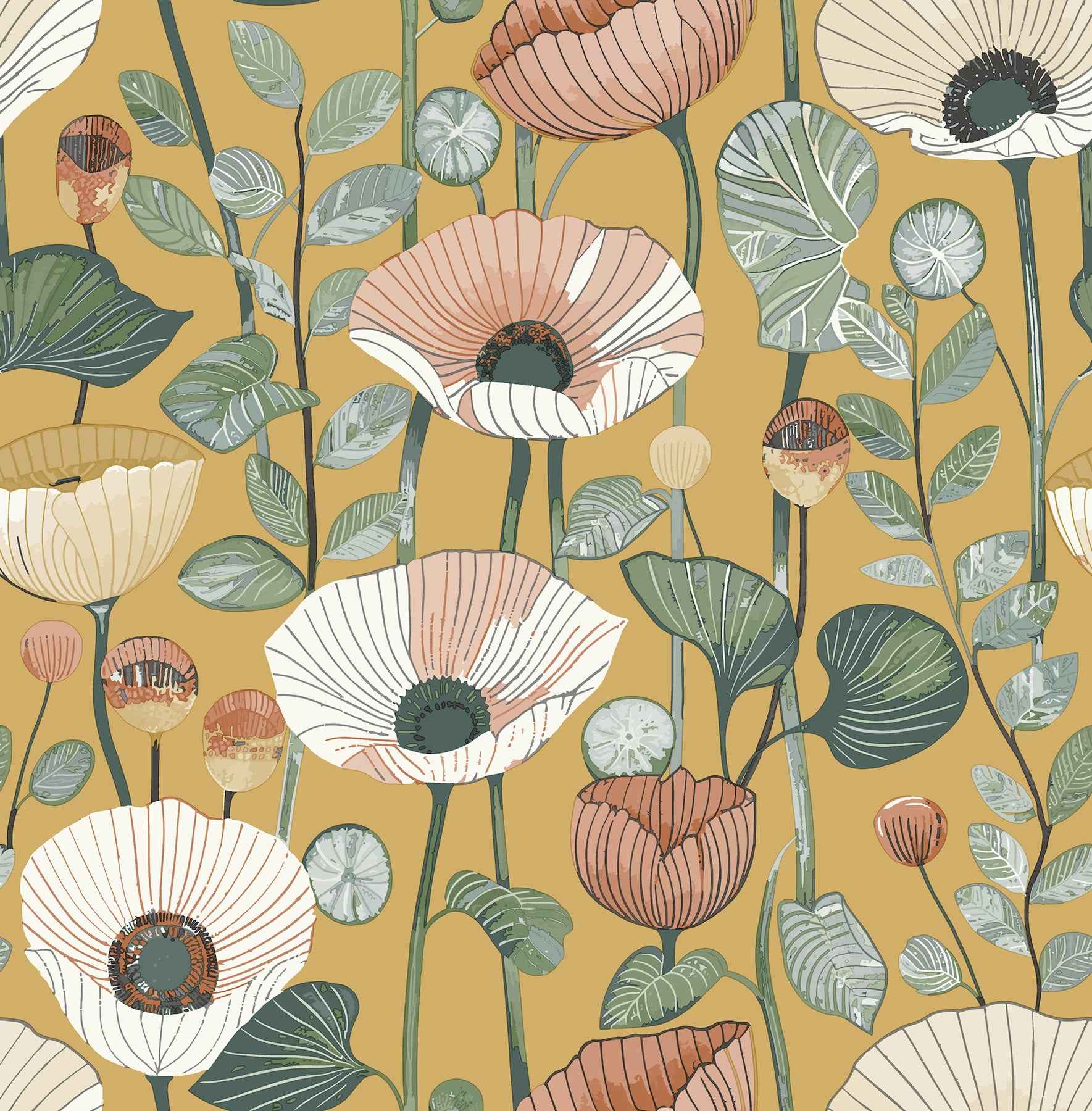 Mindra Mustard Floral Trail Wallpaper - York Wallcoverings - 4197-27873 - York Wallcoverings Wallpaper