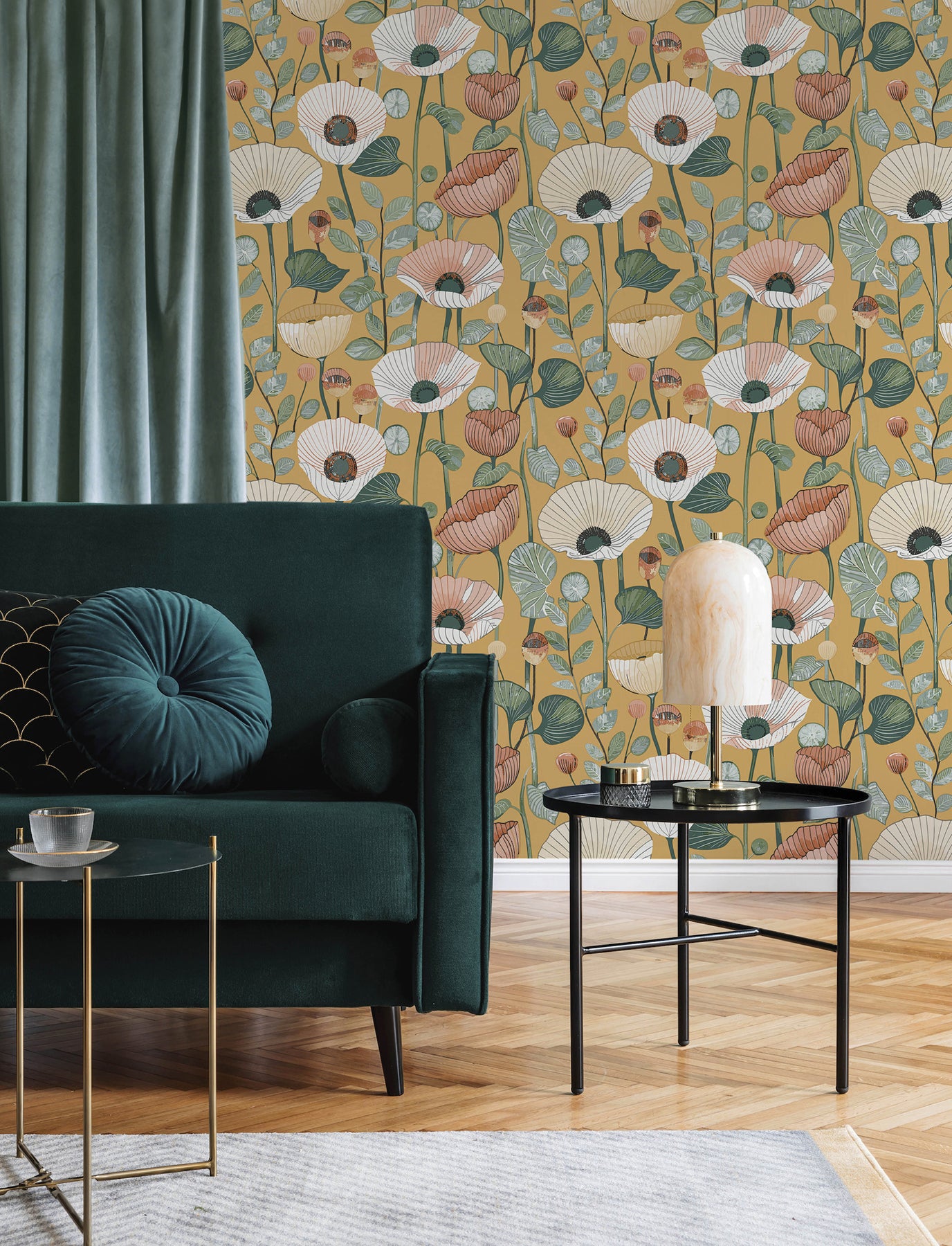 mindra-mustard-floral-trail-wallpaper-york-wallcoverings-4197-27873 - York Wallcoverings Wallpaper