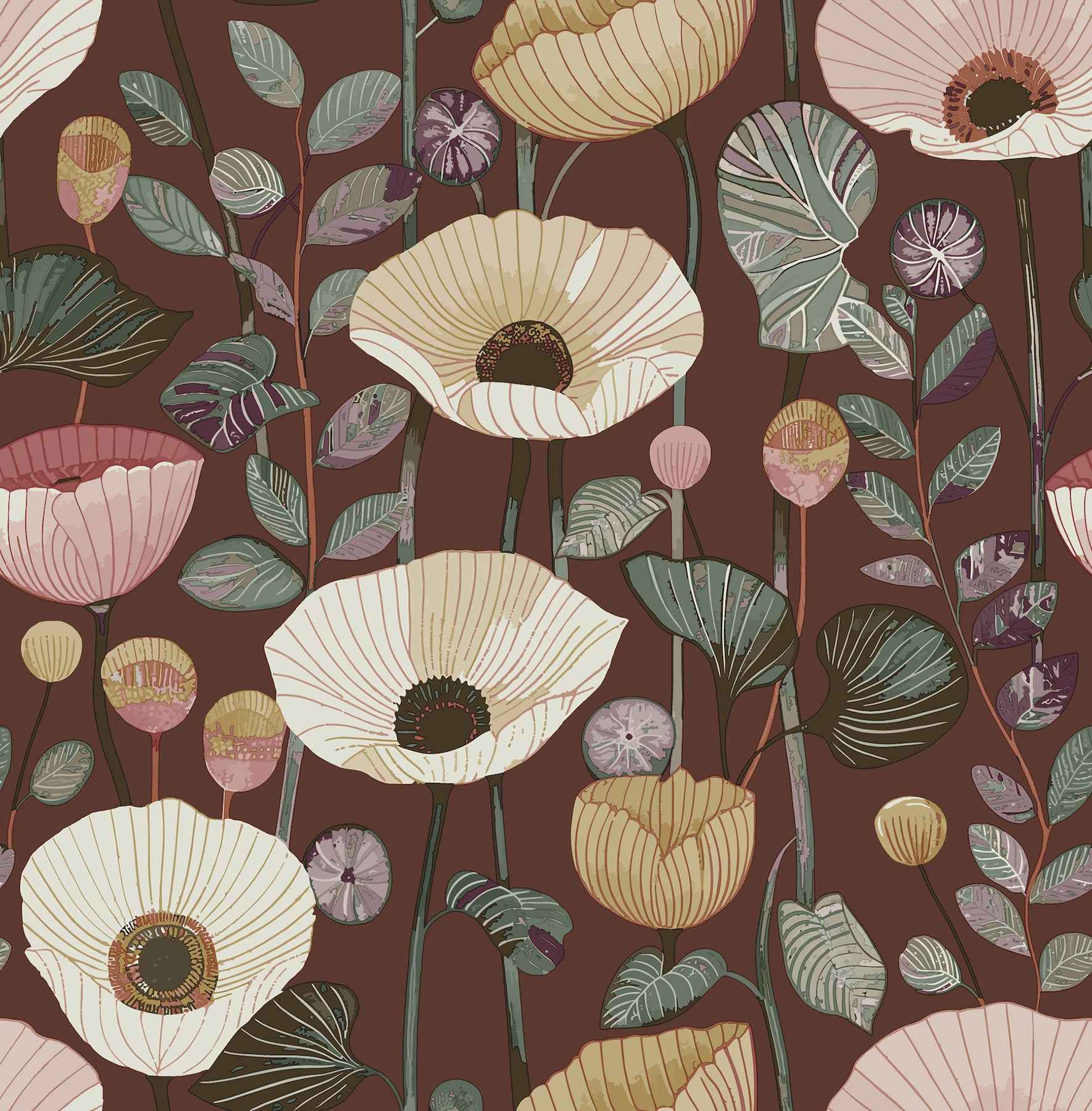 Mindra Maroon Floral Trail Wallpaper - York Wallcoverings - 4197-27874 - York Wallcoverings Wallpaper
