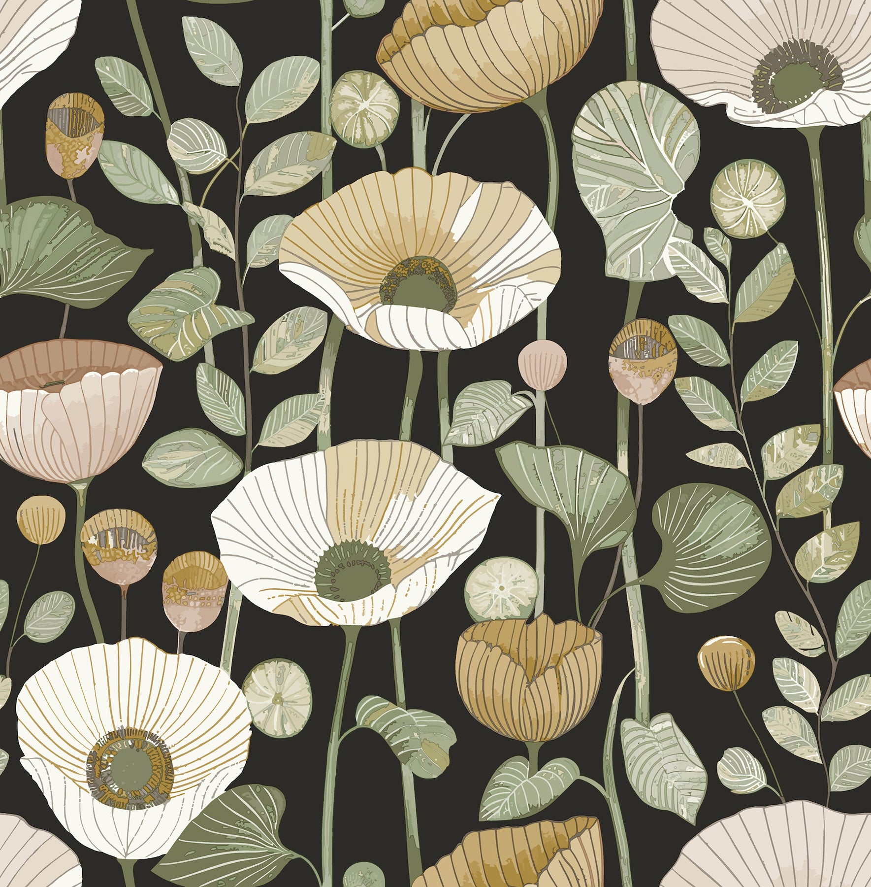 mindra-black-floral-trail-wallpaper-york-wallcoverings-4197-27875 - York Wallcoverings Wallpaper