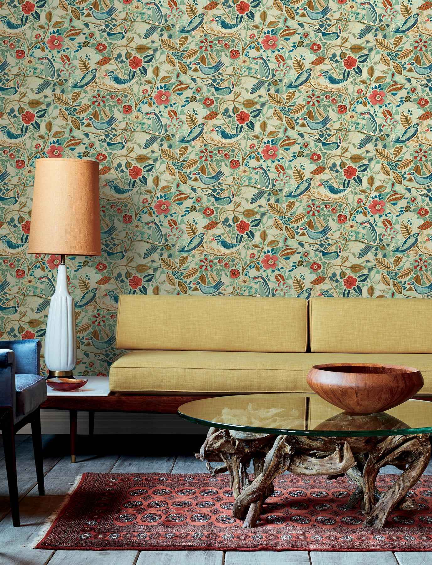 Manette Turquoise Birds in the Bush Wallpaper - York Wallcoverings - 4197-27884 - York Wallcoverings Wallpaper