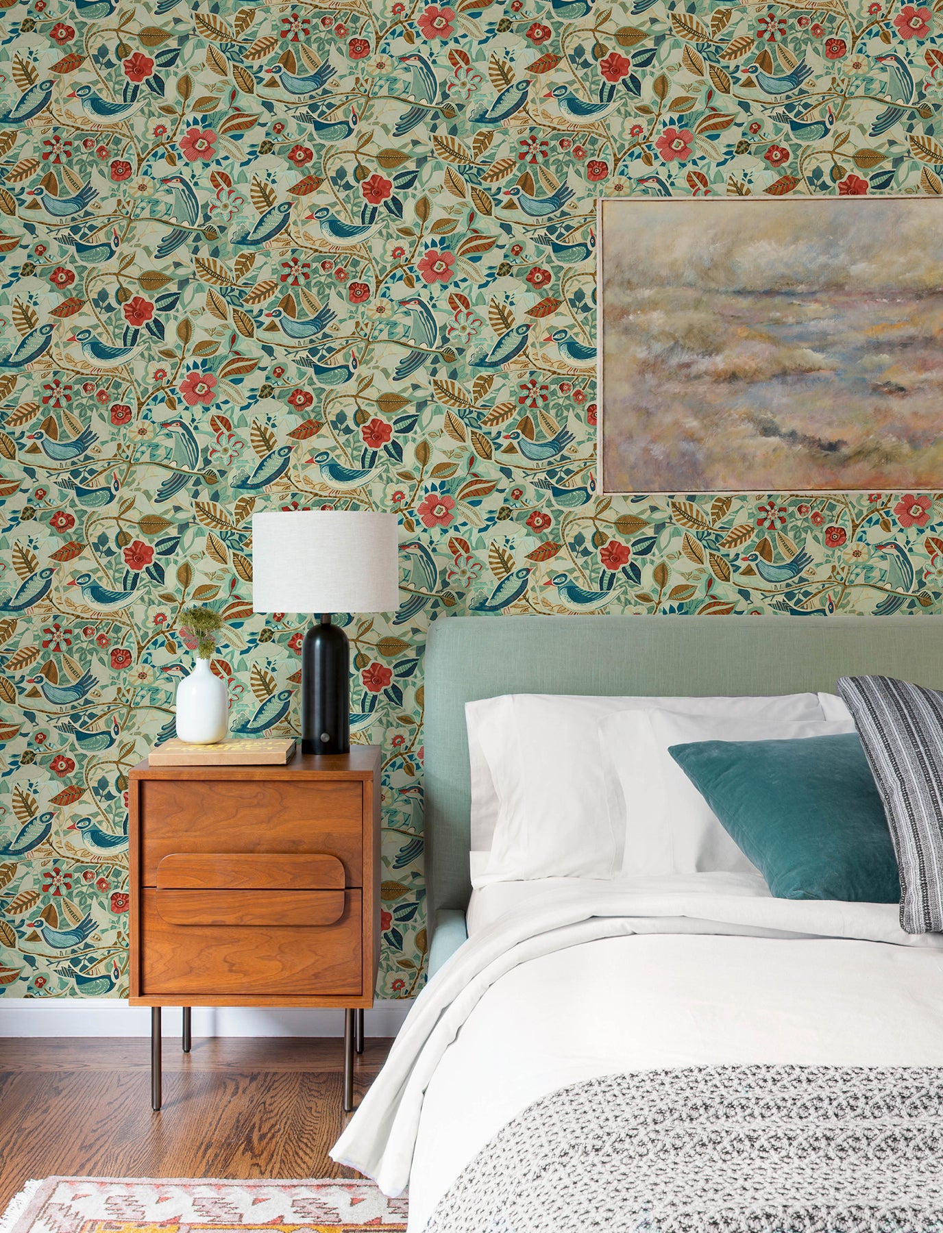 manette-turquoise-birds-in-the-bush-wallpaper-york-wallcoverings-4197-27884 - York Wallcoverings Wallpaper