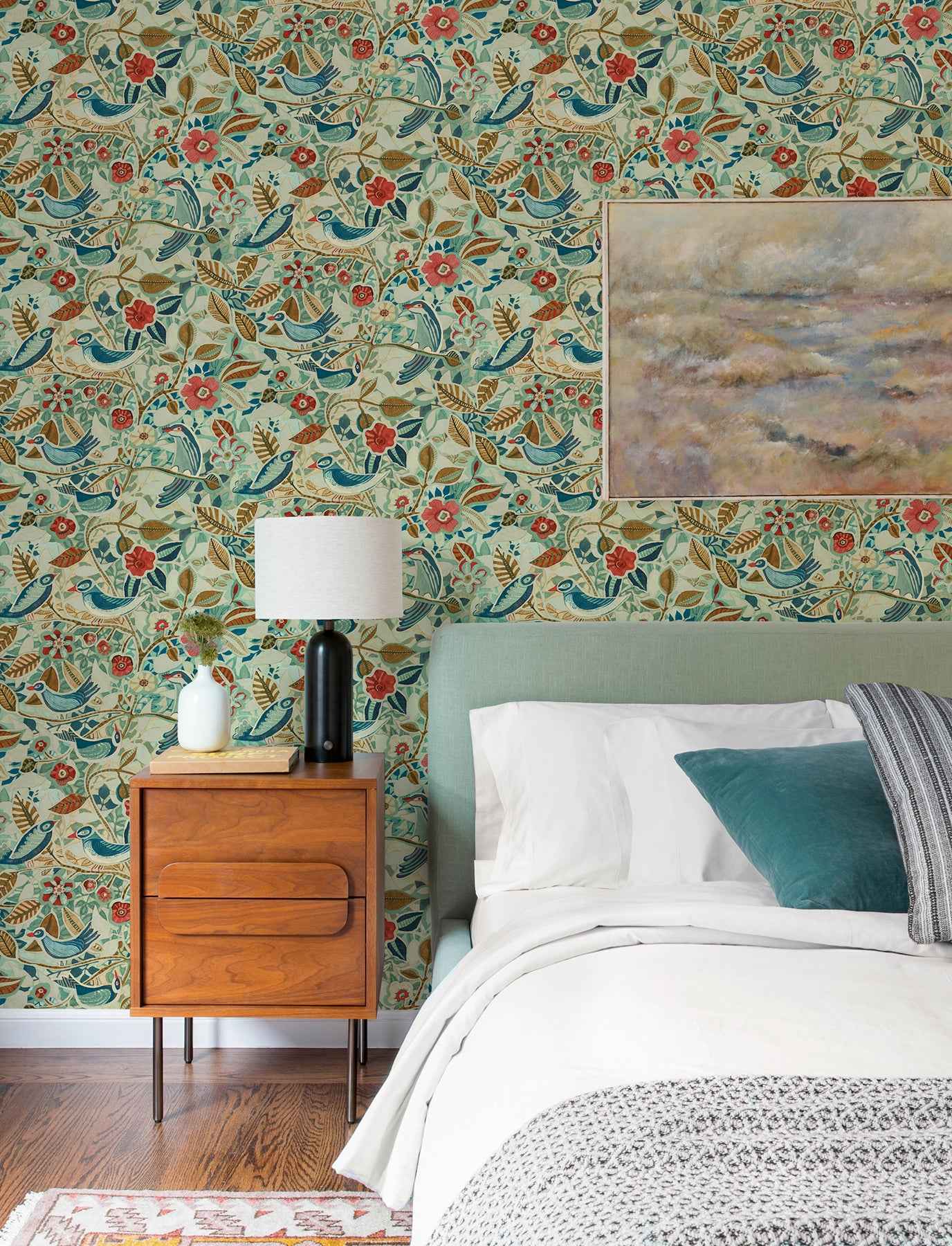 Manette Turquoise Birds in the Bush Wallpaper - York Wallcoverings - 4197-27884 - York Wallcoverings Wallpaper