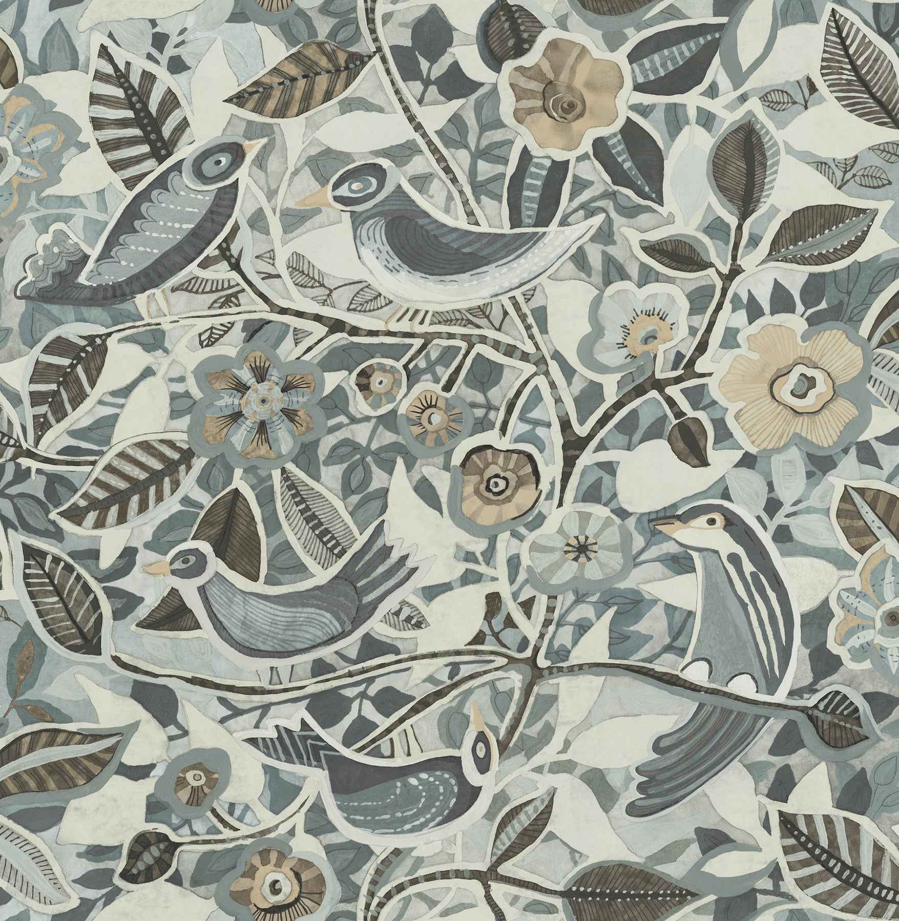 Manette Slate Birds in the Bush Wallpaper - York Wallcoverings - 4197-27886
