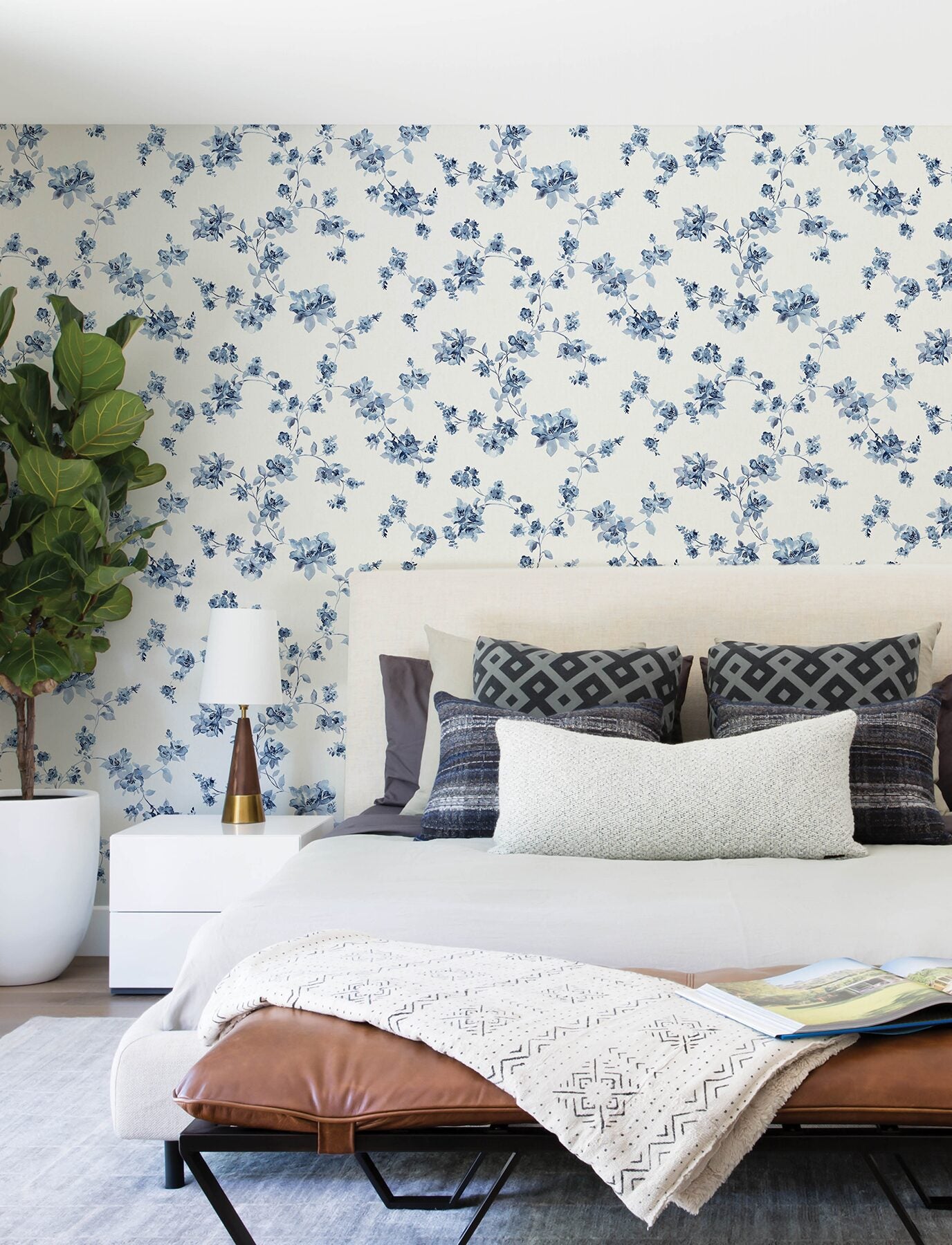festival-floral-blue-trailing-wallpaper-york-wallcoverings-4199-24481 - York Wallcoverings Wallpaper