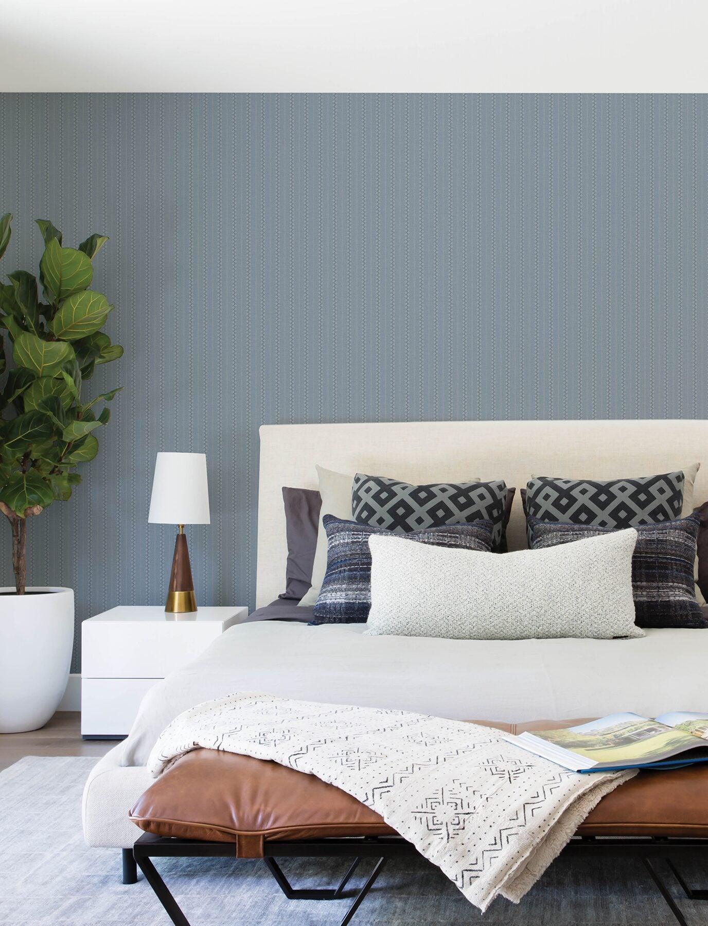 curtis-blue-embellished-stripe-wallpaper-york-wallcoverings-4199-27783 - York Wallcoverings Wallpaper