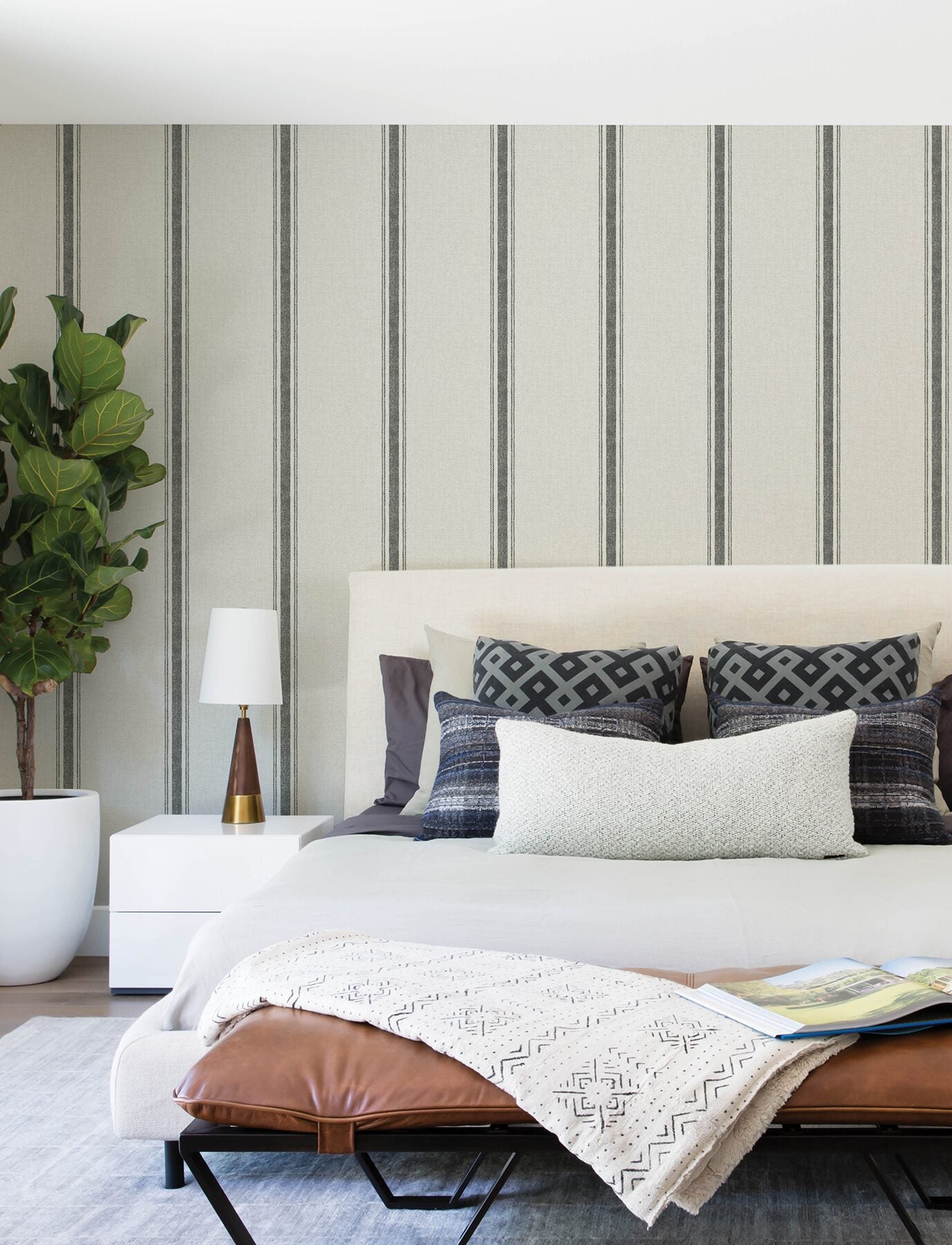 linette-black-fabric-stripe-wallpaper-york-wallcoverings-4199-70066 - York Wallcoverings Wallpaper