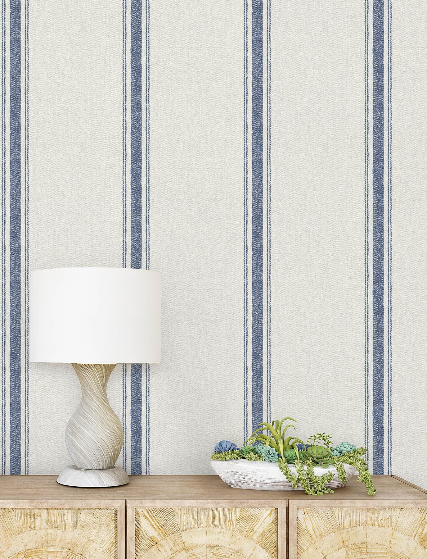 linette-blue-fabric-stripe-wallpaper-york-wallcoverings-4199-70067 - York Wallcoverings Wallpaper