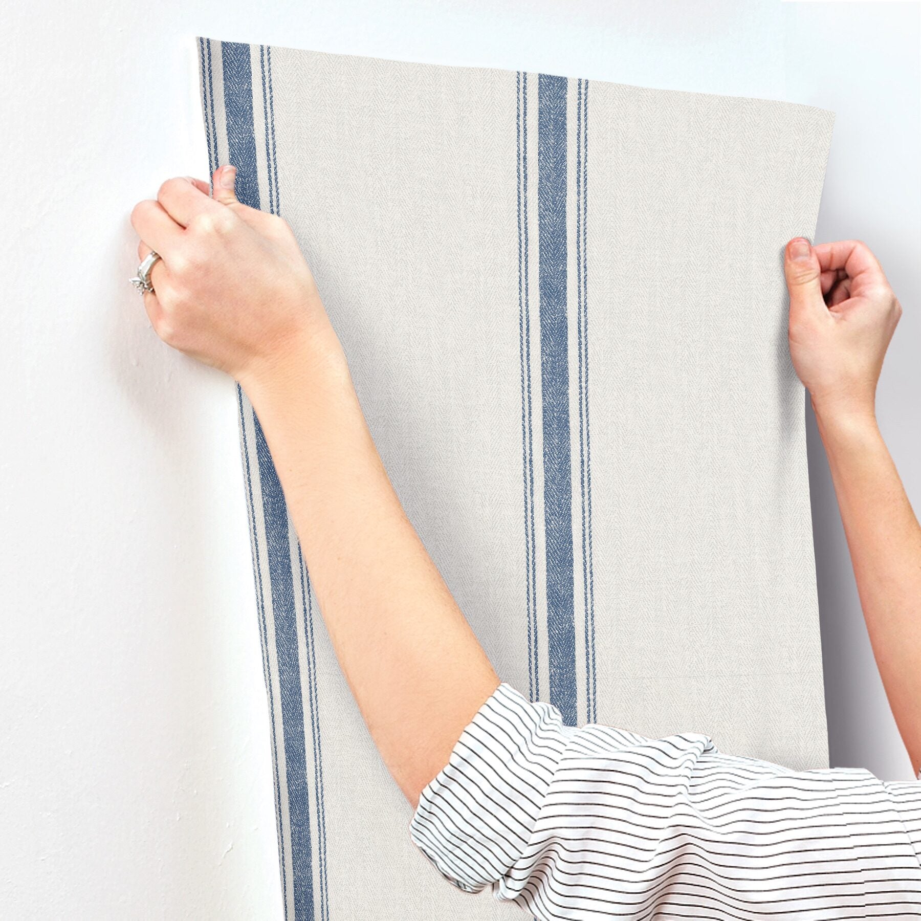 linette-blue-fabric-stripe-wallpaper-york-wallcoverings-4199-70067 - York Wallcoverings Wallpaper