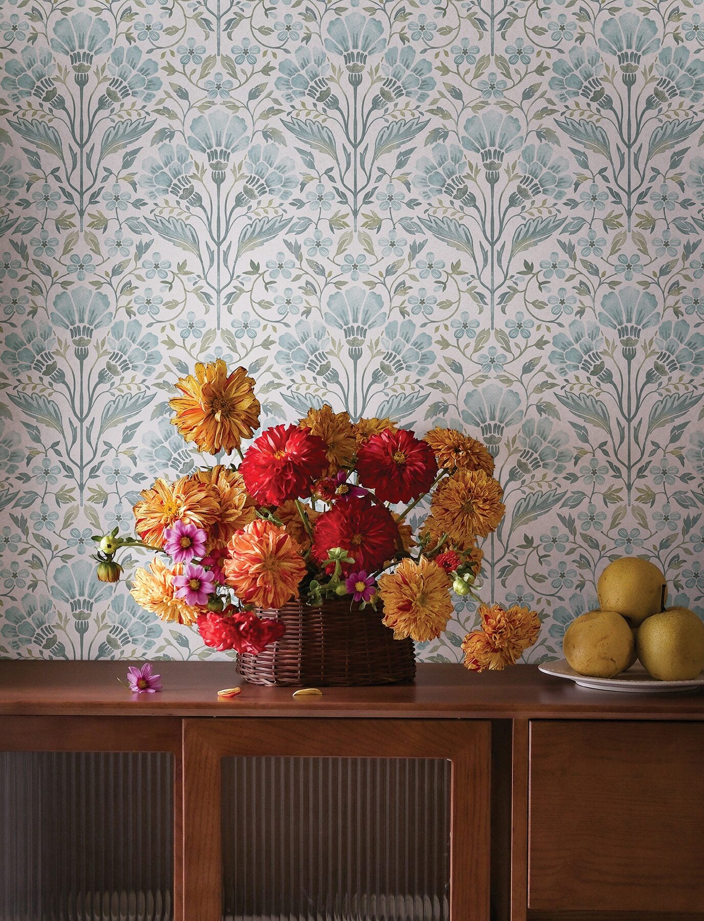 edith-light-blue-floral-damask-wallpaper-york-wallcoverings-4199-83704 - York Wallcoverings Wallpaper